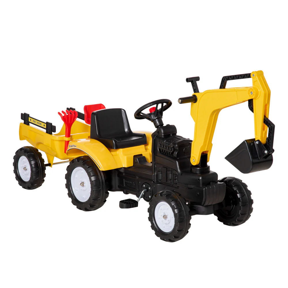 Kids Ride-On Excavator Truck with 6 Wheels and Detachable Trailer Toy Car - Image 9