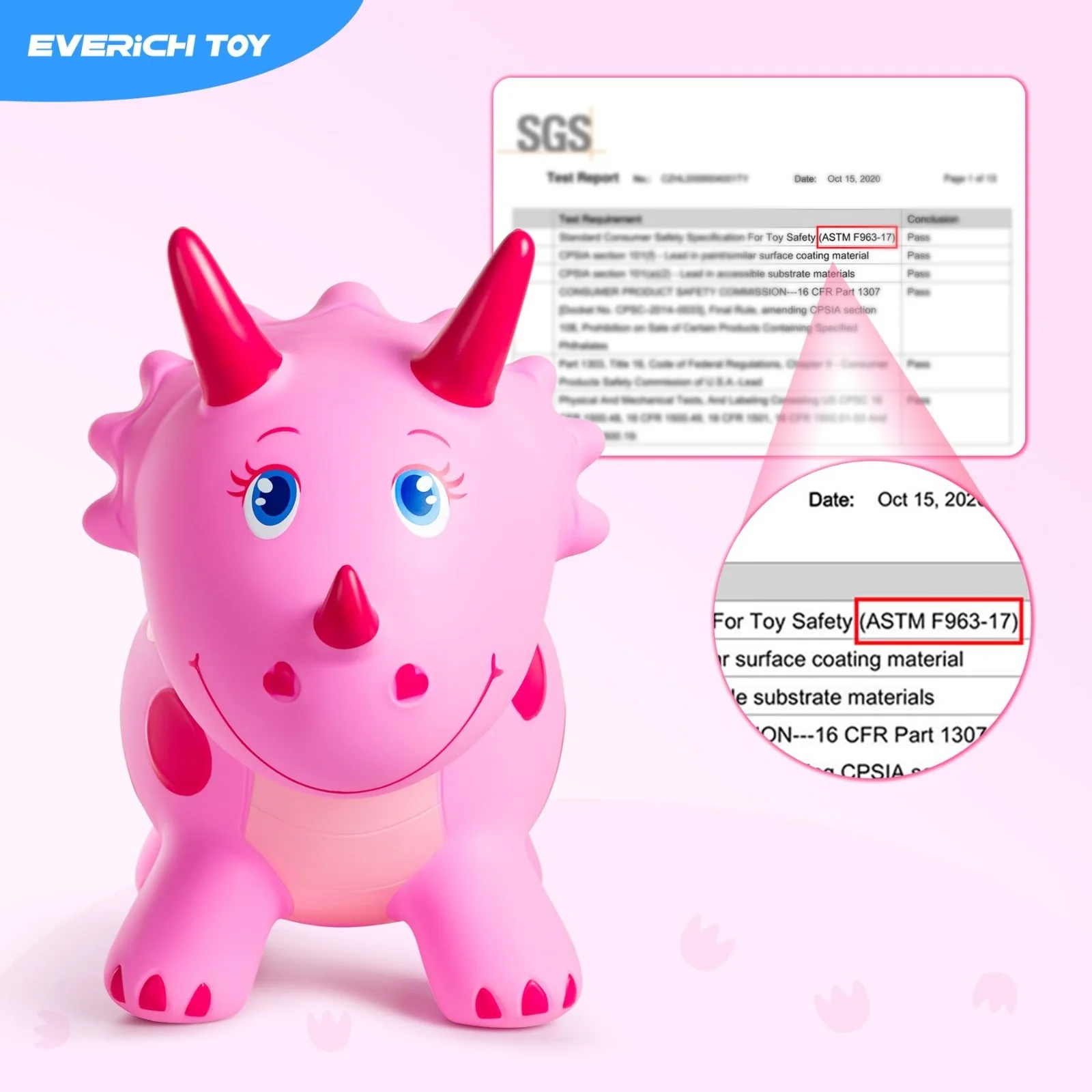 Pink Triceratops Bouncy Hopper Toy for Kids Aged 2-5, Perfect for Indoor and Outdoor Fun - Image 6