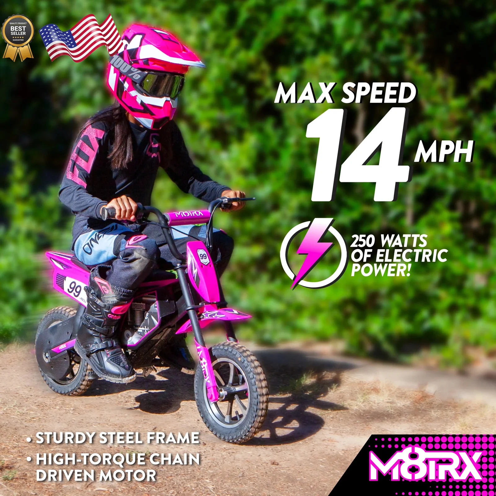 Electric Dirt Bike Toy for Kids and Teens 24V Pink M8TRX