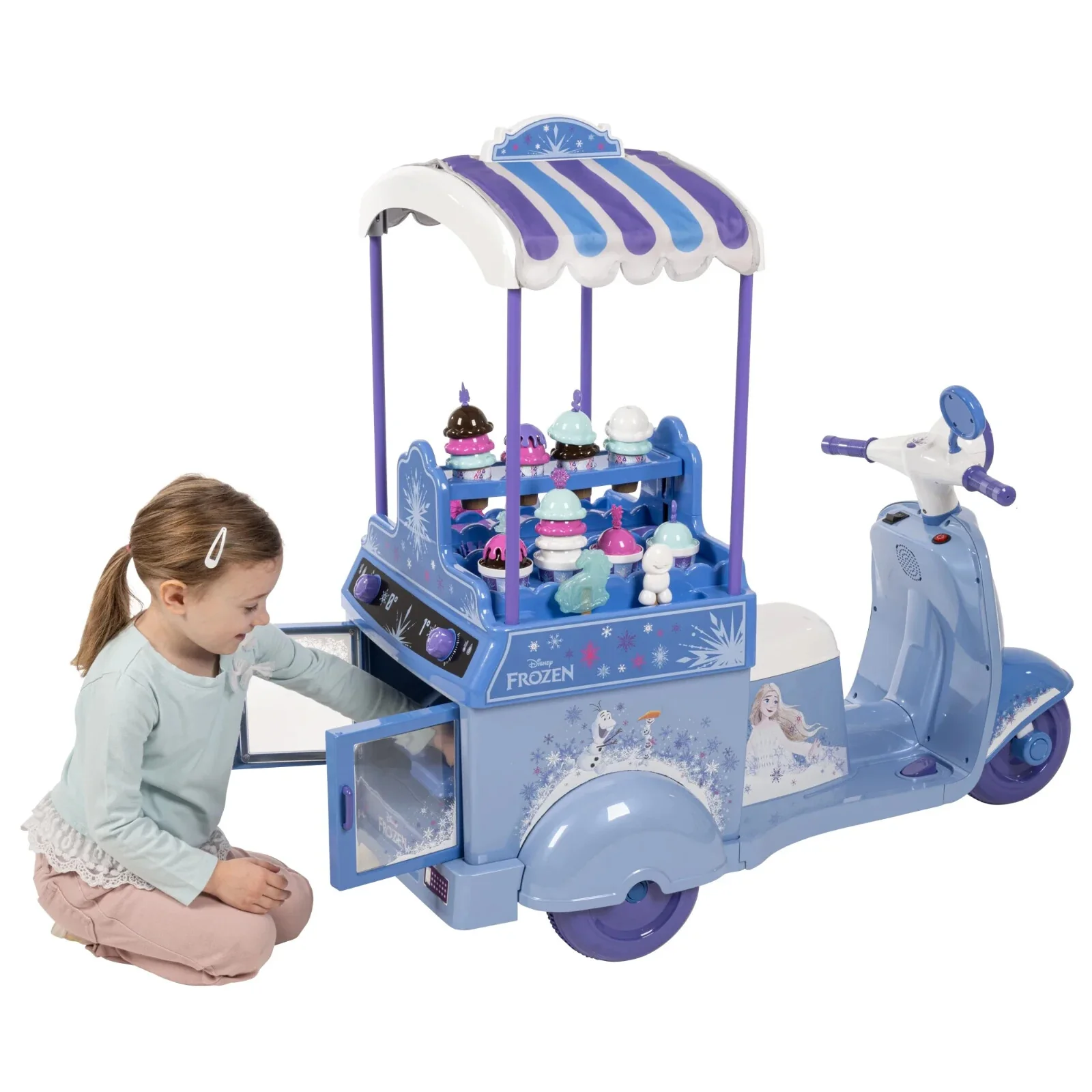 Battery-Powered 6V Electric Ice Cream Cart Toy for Ages 3-7, Blue, Frozen Theme - Image 2