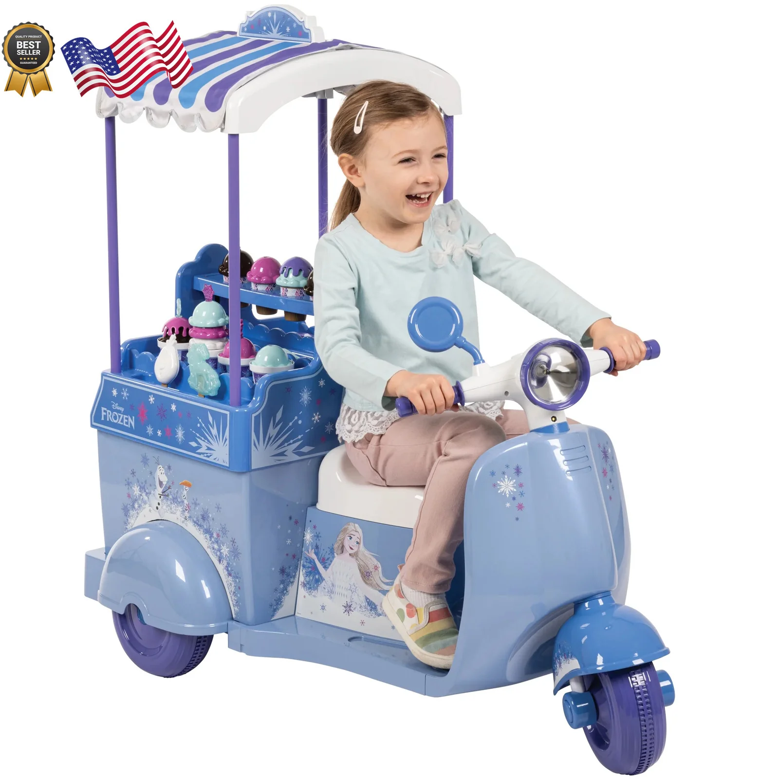 Frozen 6V Battery-Powered Ice Cream Cart Ride-On Toy - Image 11