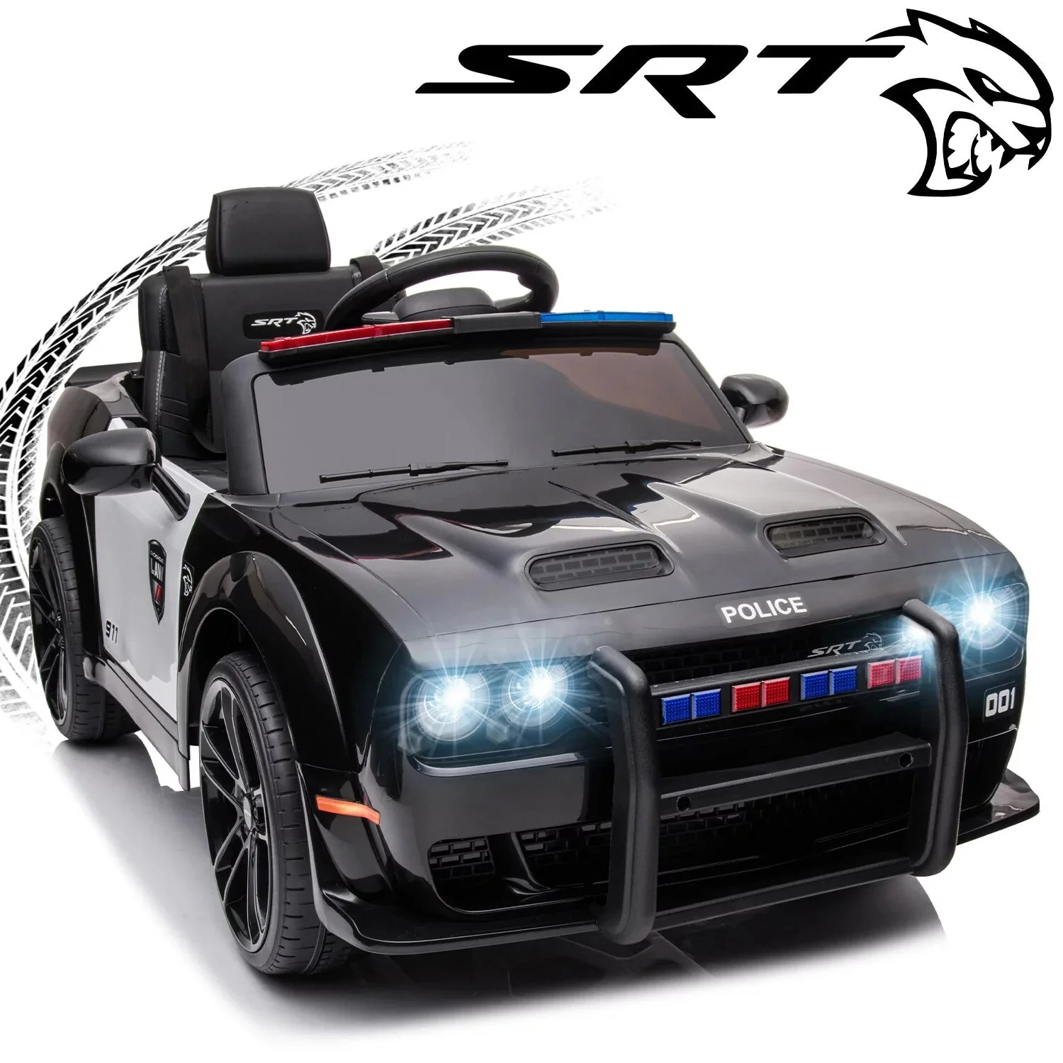 12V V-Powered Dodge Challenger Ride-On Car with Remote Control SRT Hellcat Police Design - Image 11