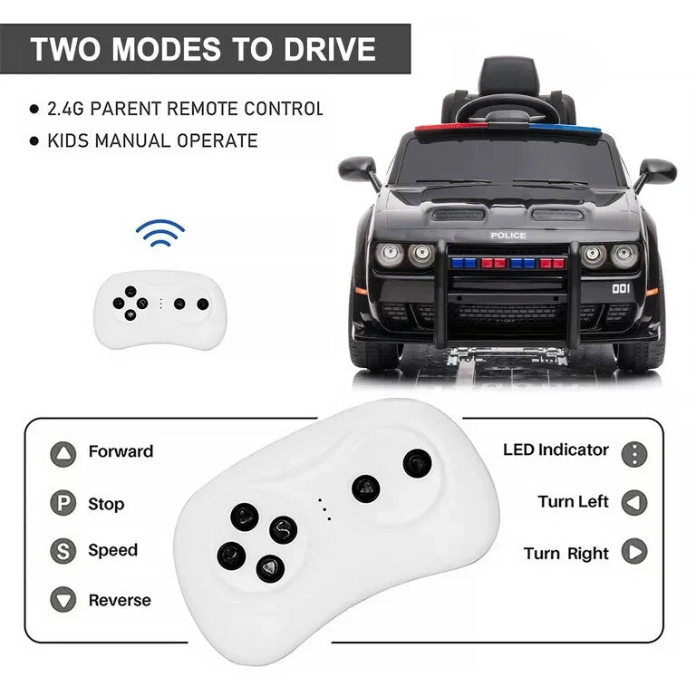 12V V-Powered Dodge Challenger Ride-On Car with Remote Control SRT Hellcat Police Design - Image 6