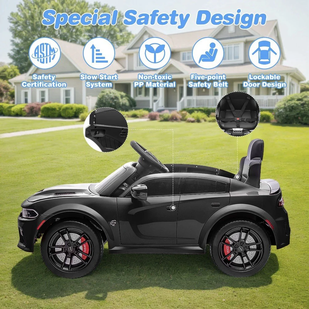 12V Licensed Dodge Charger SRT Hellcat Electric Ride-On Car for Kids - Image 6