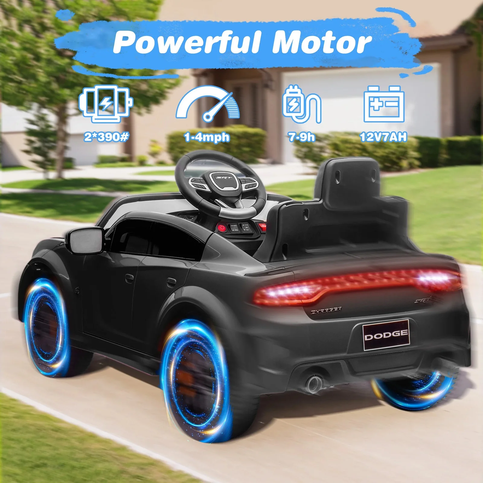 12V Licensed Dodge Charger SRT Hellcat Electric Ride-On Car for Kids - Image 5