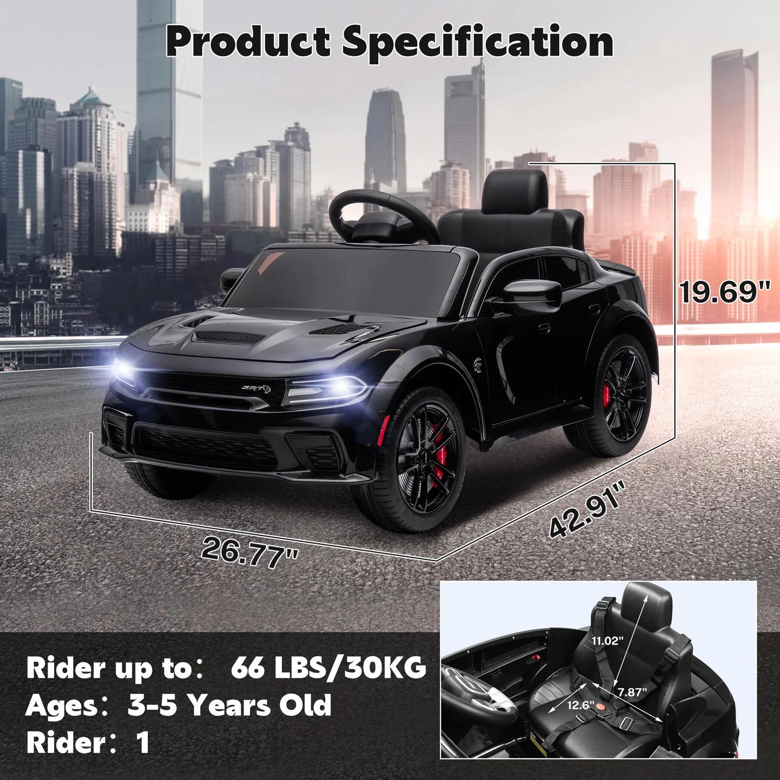 12V Licensed Dodge Charger SRT Electric Ride-On Car for Kids - Image 10