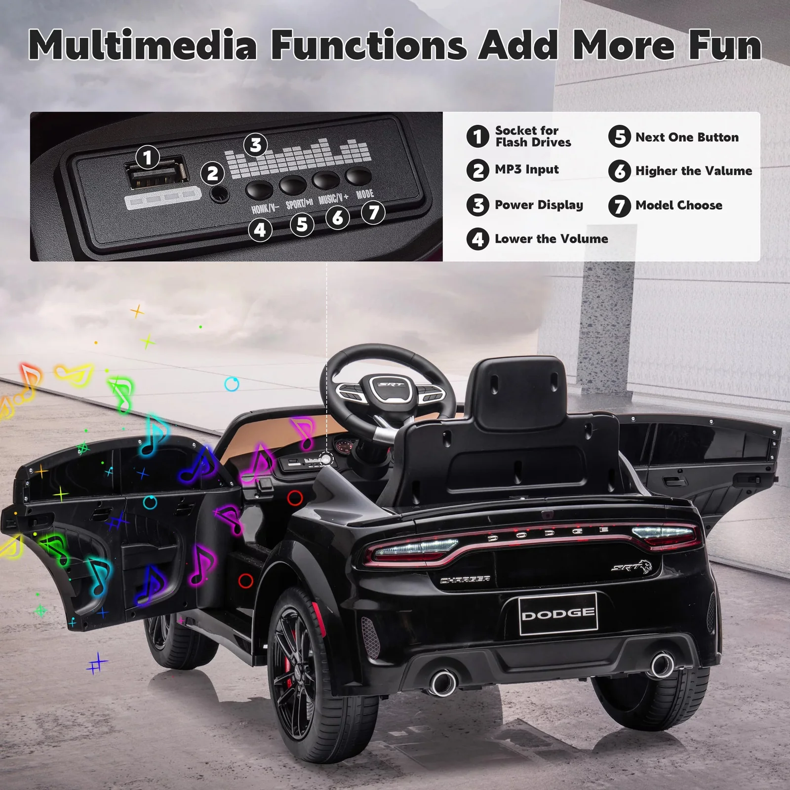 12V Licensed Dodge Charger SRT Electric Ride-On Car for Kids - Image 4