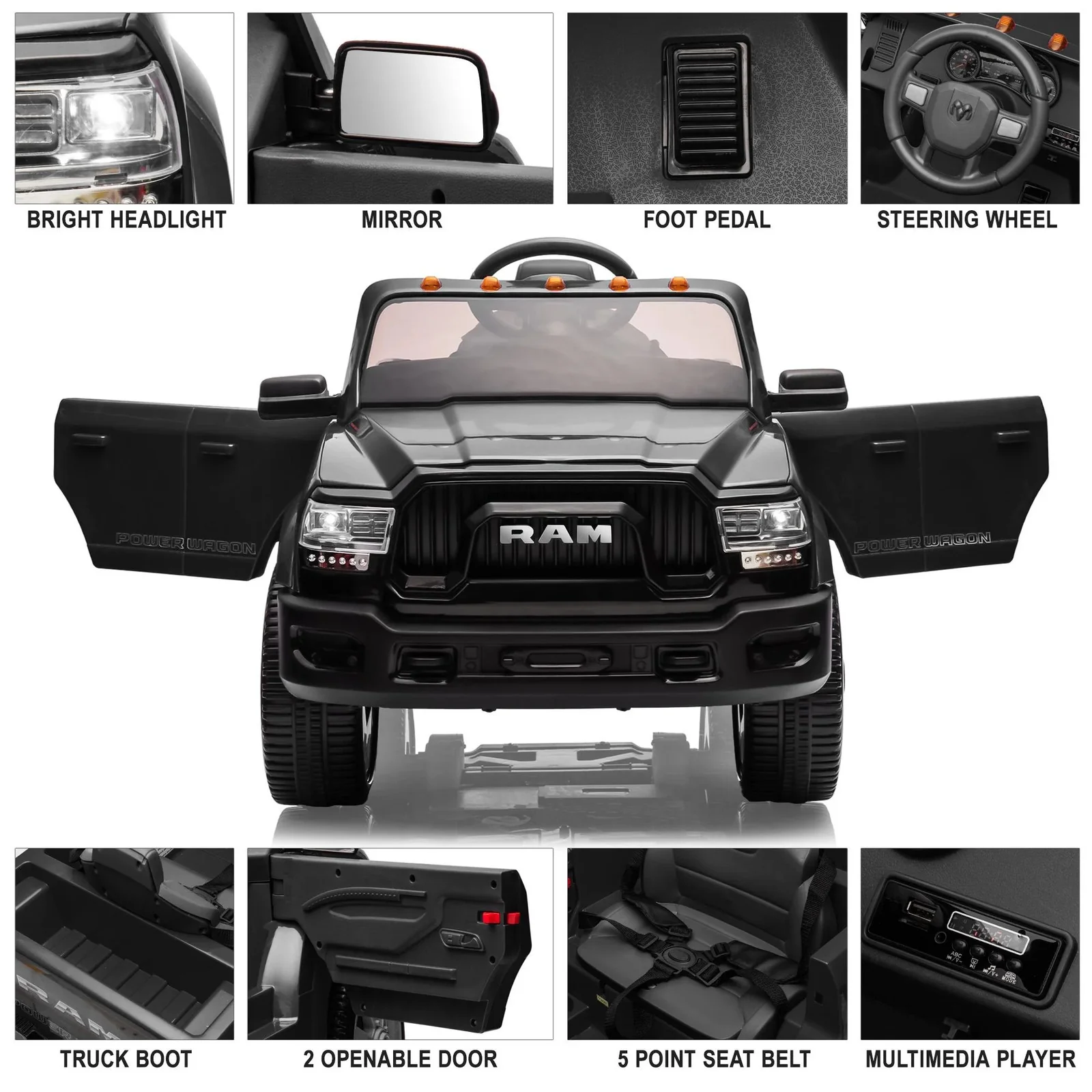 12V Dodge RAM Ride-On Car with Remote Control and Rear Wheel Suspension - Image 10