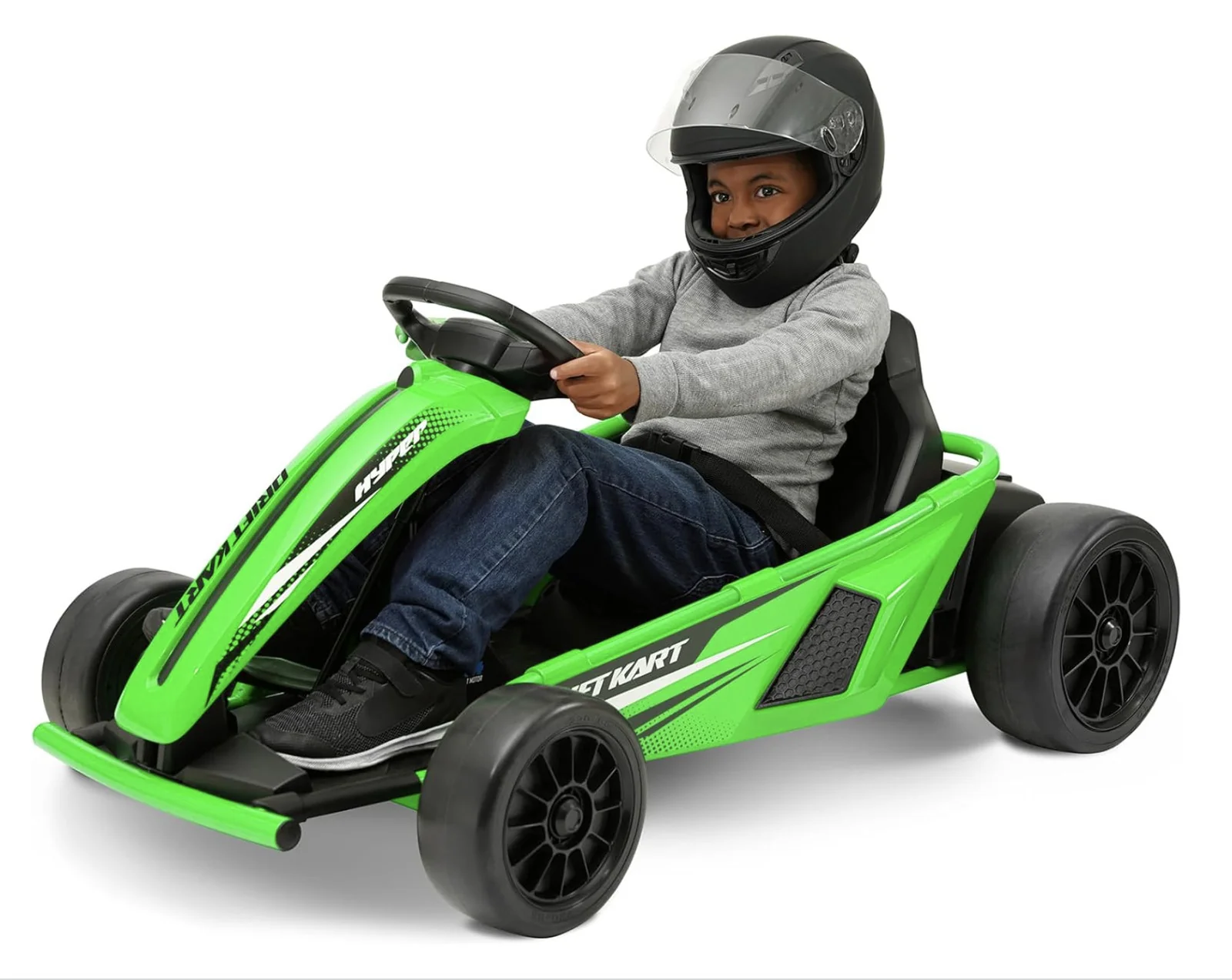 24V Battery-Powered Green Drift Go-Kart Ride-On Vehicle for Kids
