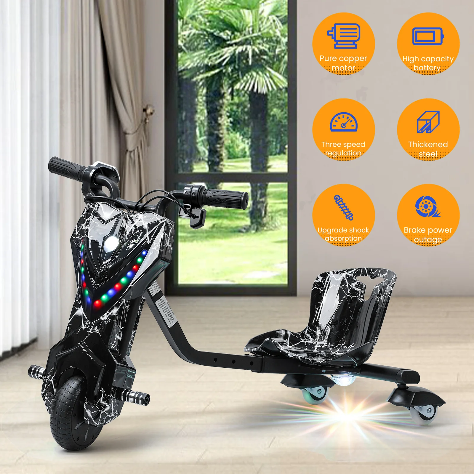 Drift Trike with Light, Adjustable Seat, High Impact Pneumatic Wheels Tricycle - Image 11