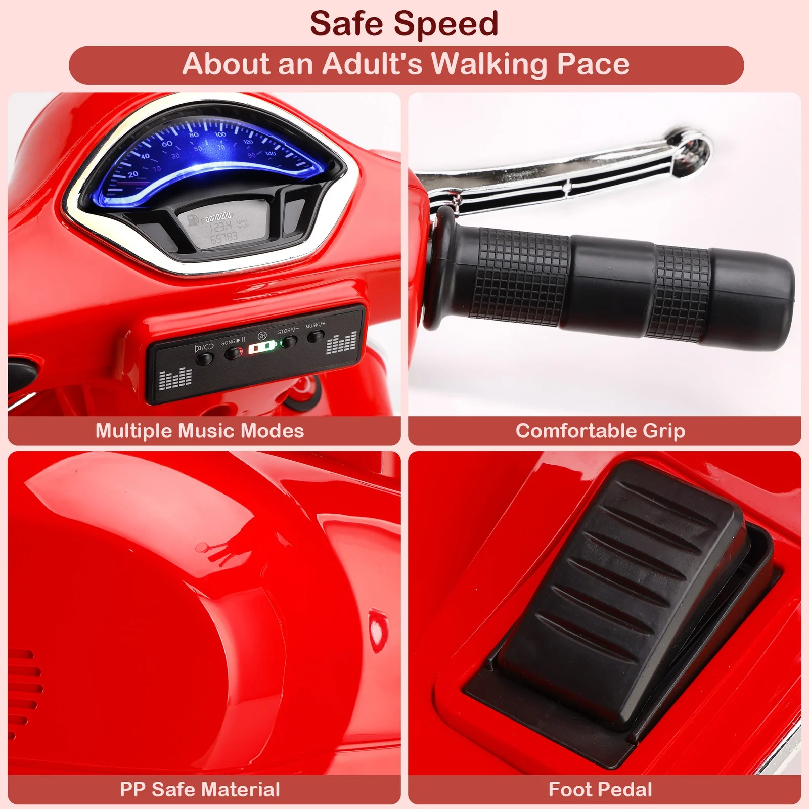 Electric 6V Red 3-Wheel Ride-On Motorcycle Toy for Kids - Image 14