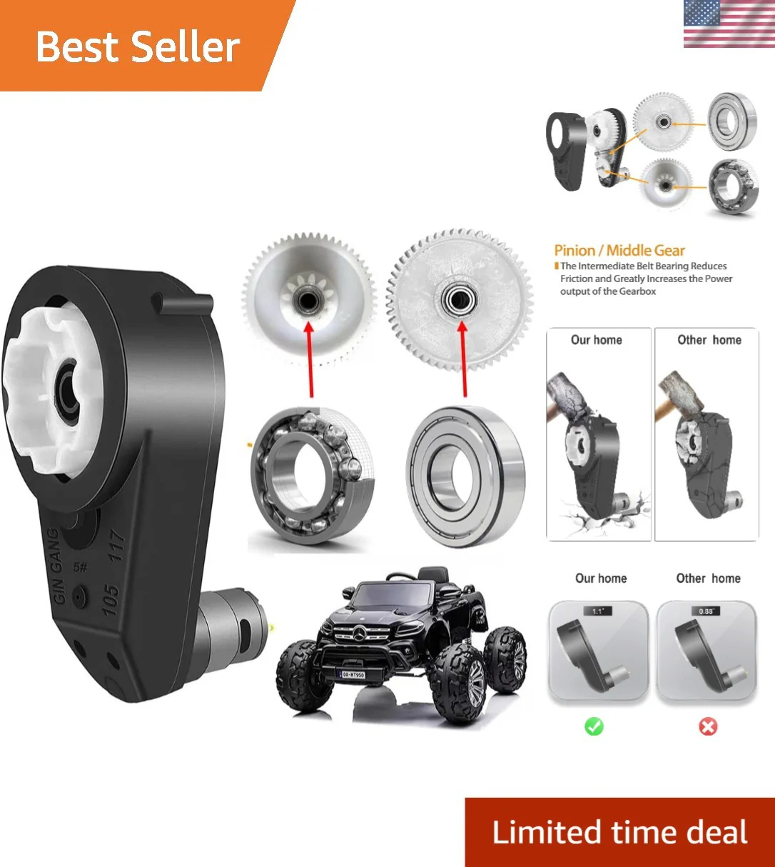 12V Durable Electric Motor Gearbox for Kids Cars 40000 RPM Performance Upgrade