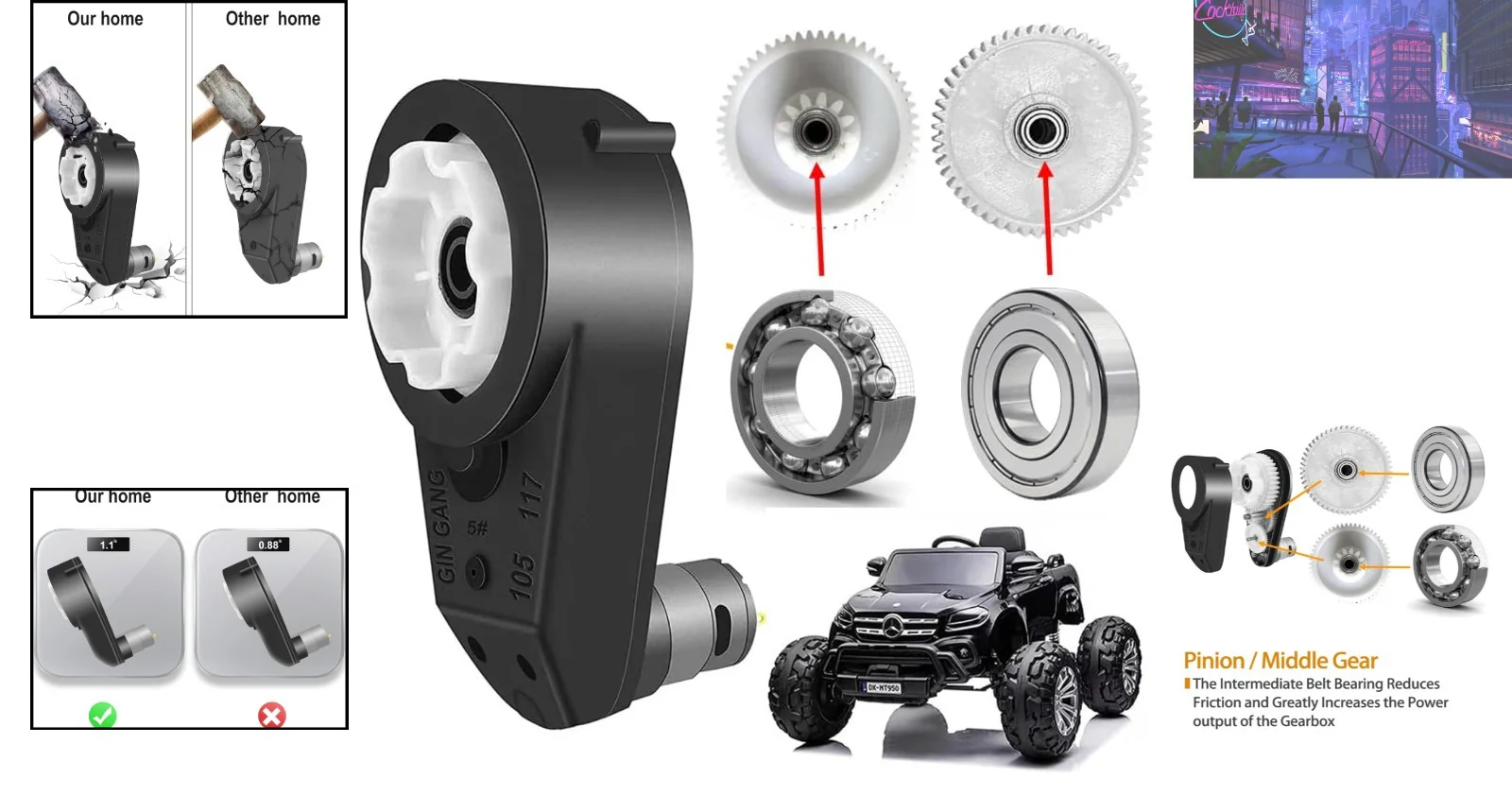 Durable 24V RS555 30000RPM Motor with Gearbox for Power Wheel Upgrades - Image 2