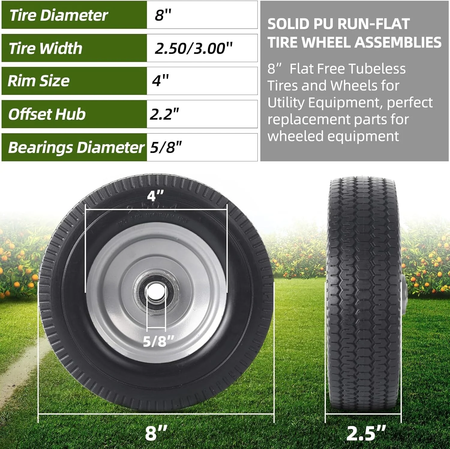 Set of 2 Durable 8-Inch Solid Wheel Assemblies with Puncture-Resistant Tires - Image 4