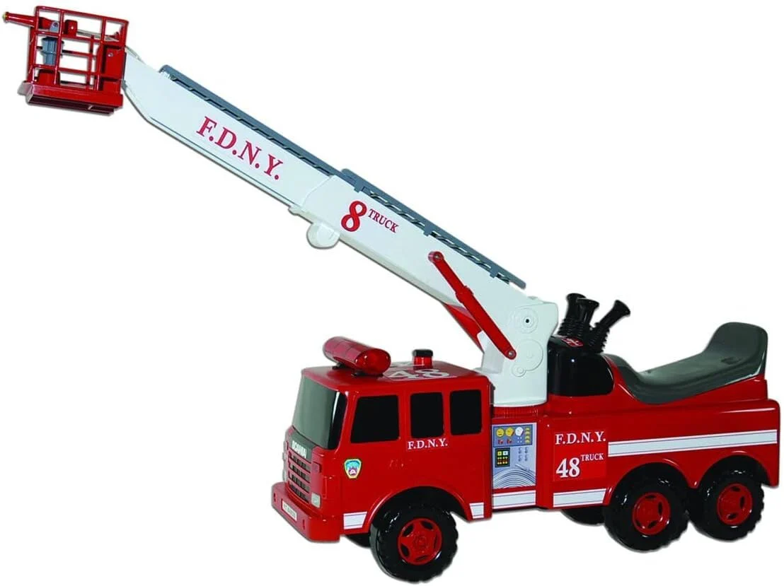 Durable Fire Engine Ride-On Toy with Remote Crane and Lights for Kids - Image 2