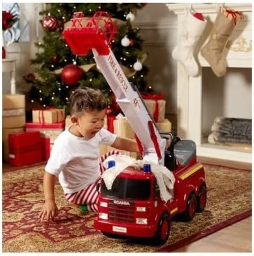 Durable Fire Engine Ride-On Toy with Remote Crane and Lights for Kids - Image 3