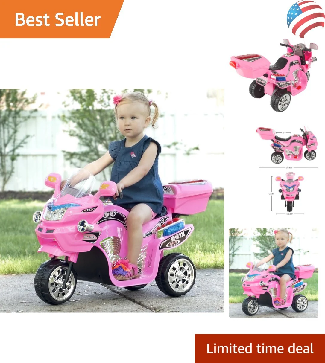 Durable Pink Electric 3-Wheel Motorcycle for Kids Ages 3-6 with Safe Design - Image 10