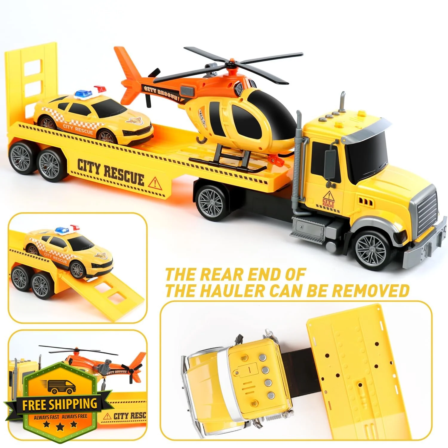 Dwi Dowellin 27" Tow Truck Playset with Car and Helicopter for Ages 3-6 - Image 2