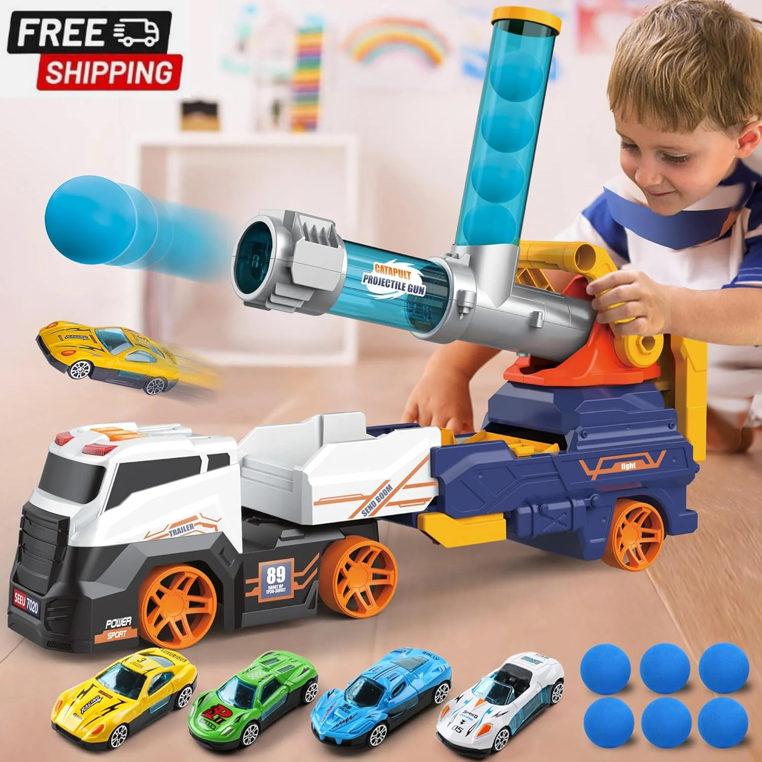 28-Inch Large Kids Truck Toy Set with 4 Race Cars and 6 Soft Vehicles