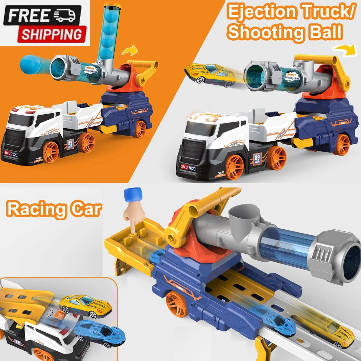 28-Inch Large Kids Truck Toy Set with 4 Race Cars and 6 Soft Vehicles - Image 4
