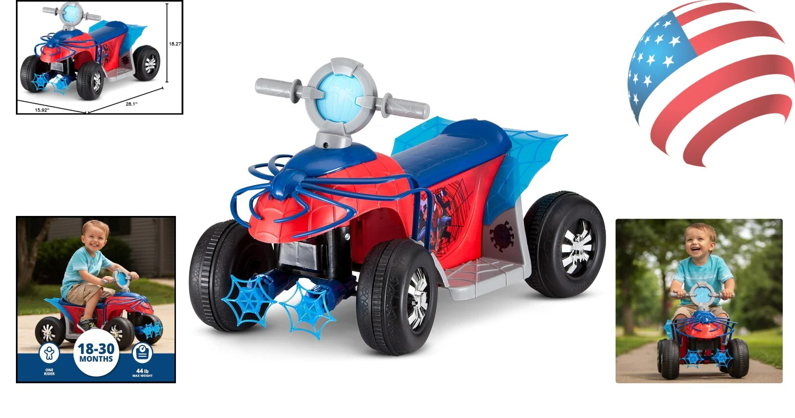 Push-Button Spider-Man Quad Ride-On for Toddlers 18-30 Months Up to 44 lbs - Image 2