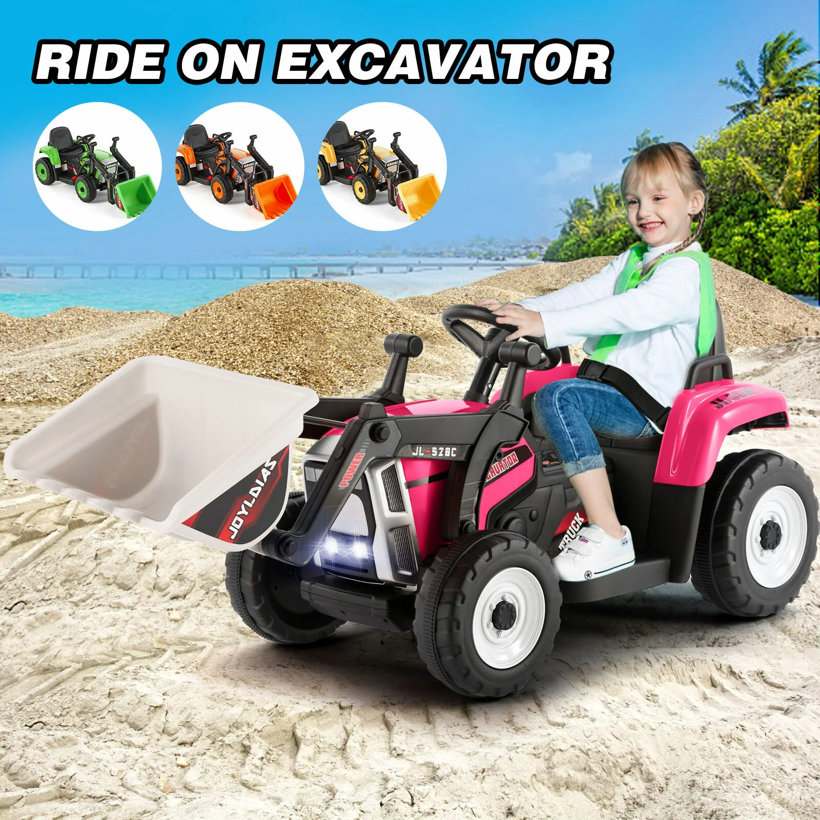 12V Electric Ride-On Excavator Truck for Kids with 3 Speeds and Remote Control Battery Powered Digger Car - Image 14