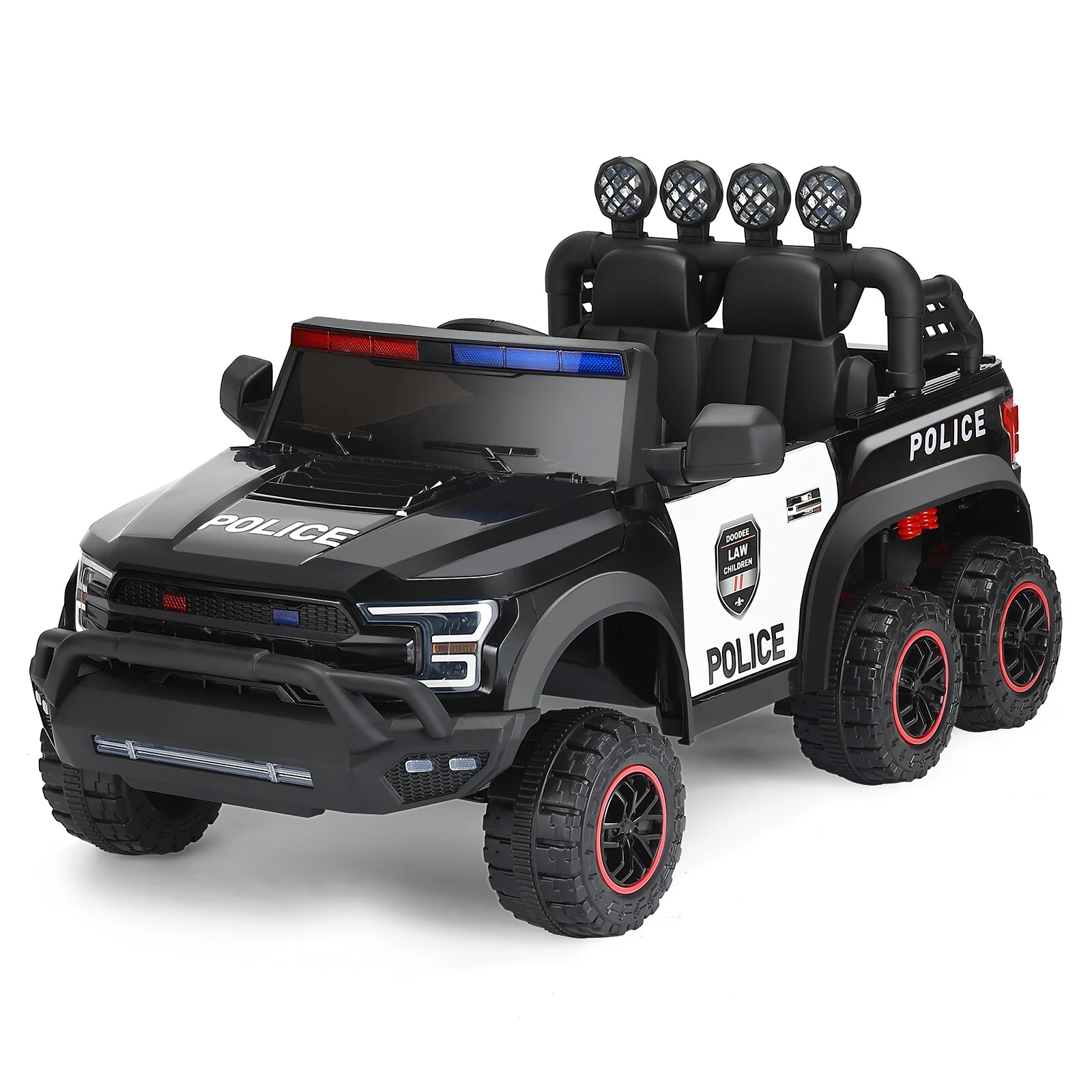 12V Electric Kids Ride-On 6-Wheel Police Truck with RC, LED Lights, and Intercom - Image 8