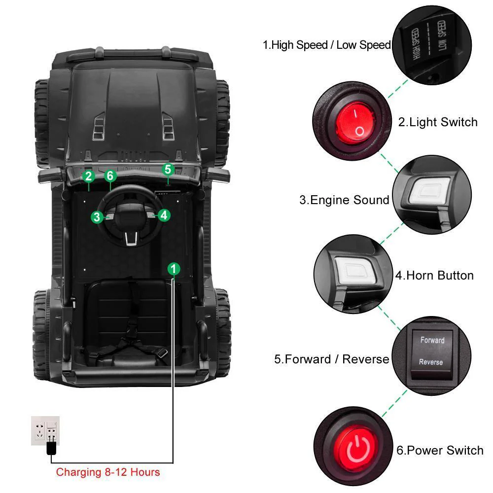 Electric 12V Black Kids Ride-On Truck with 2.4G Remote Control and 3 Speed Modes - Image 4