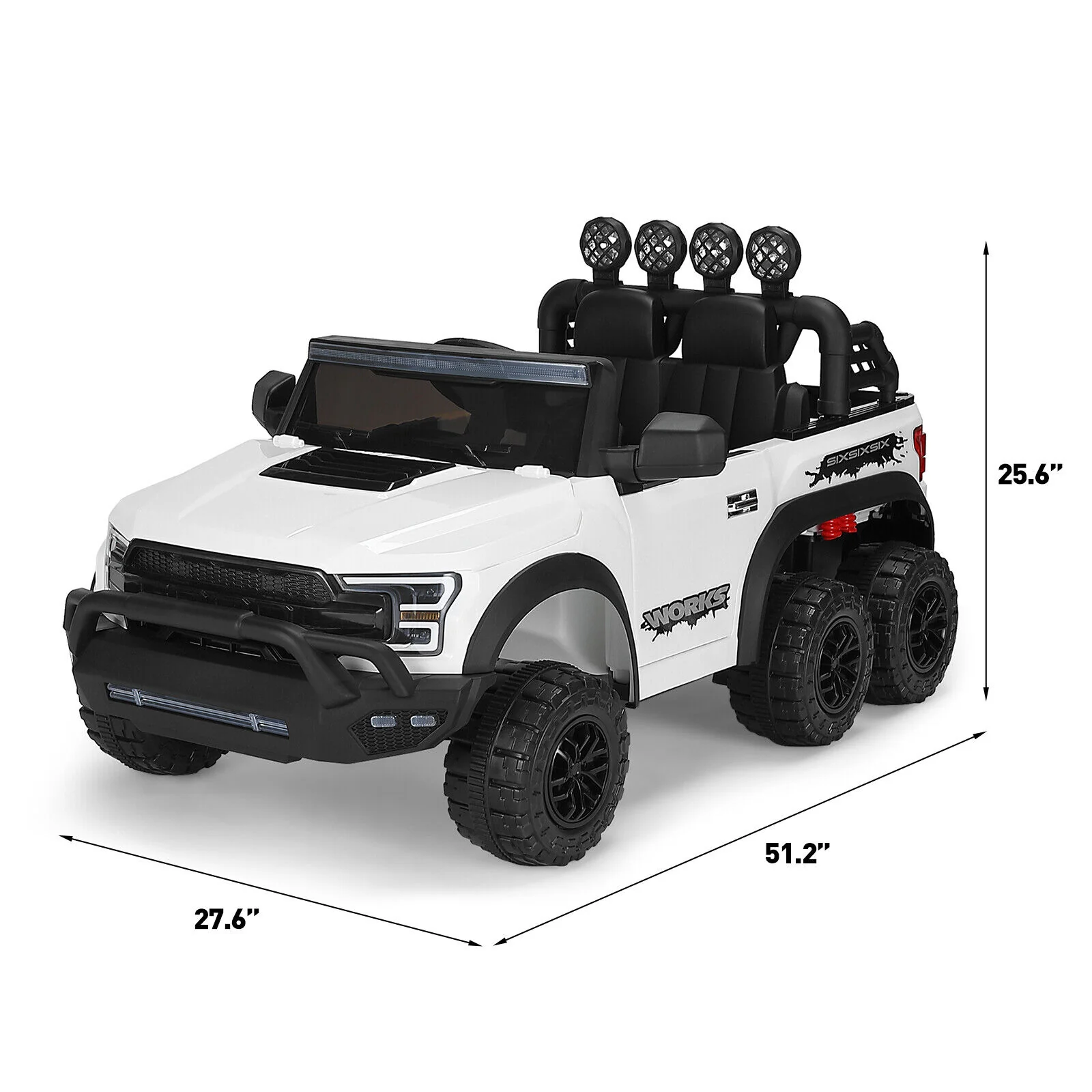 Electric 12V Kids Ride On Pickup Truck with MP3, LED Lights, and 6 Wheels in White and Pink - Image 3