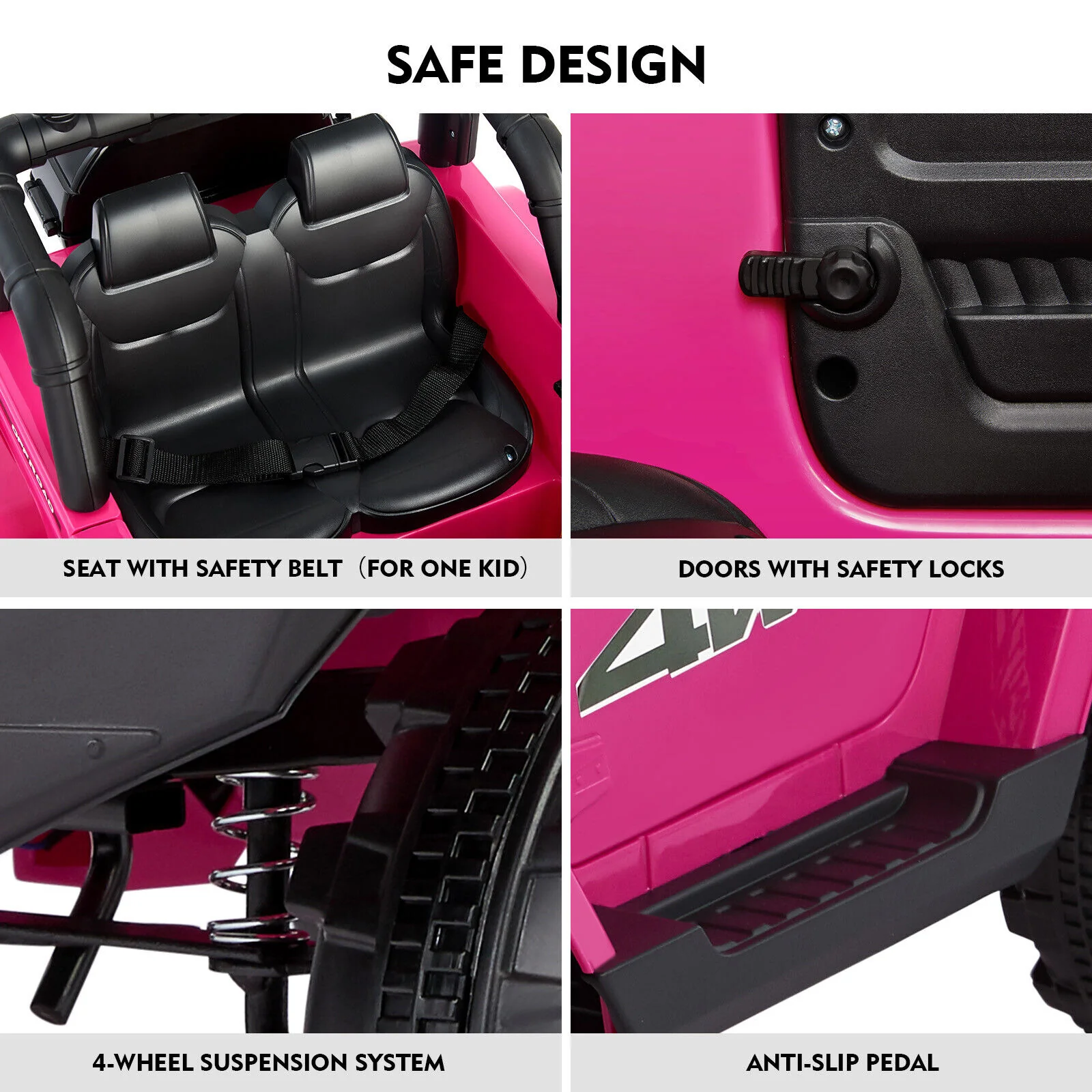 Electric 12V Pink Kids Ride On Jeep with USB, LED, Bluetooth, and RC Control - Image 10