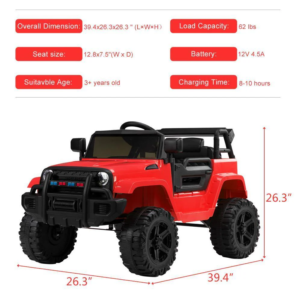 Electric 12V Red Kids Ride-On Truck with 2.4G Remote Control and 3 Speed Modes - Image 12
