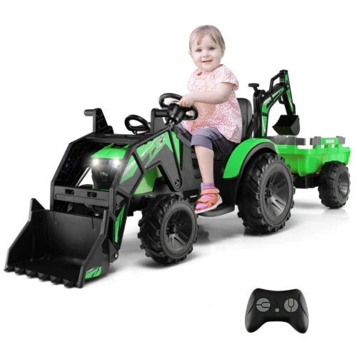 Electric 12V Ride-On Excavator Bulldozer with Trailer for Kids - Remote Control Included - Image 2