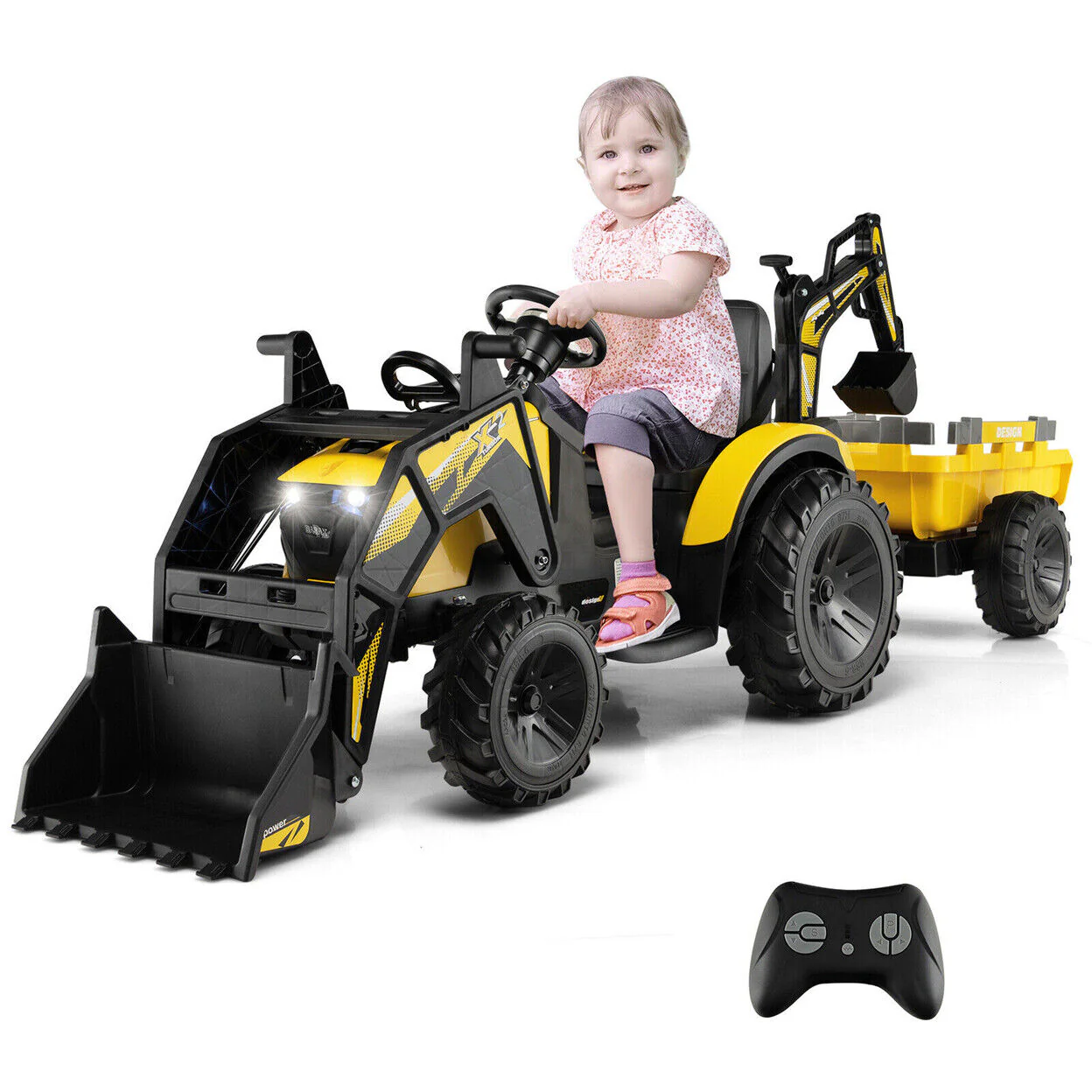 Electric 12V Ride-On Excavator Bulldozer with Trailer for Kids - Remote Control Included - Image 3