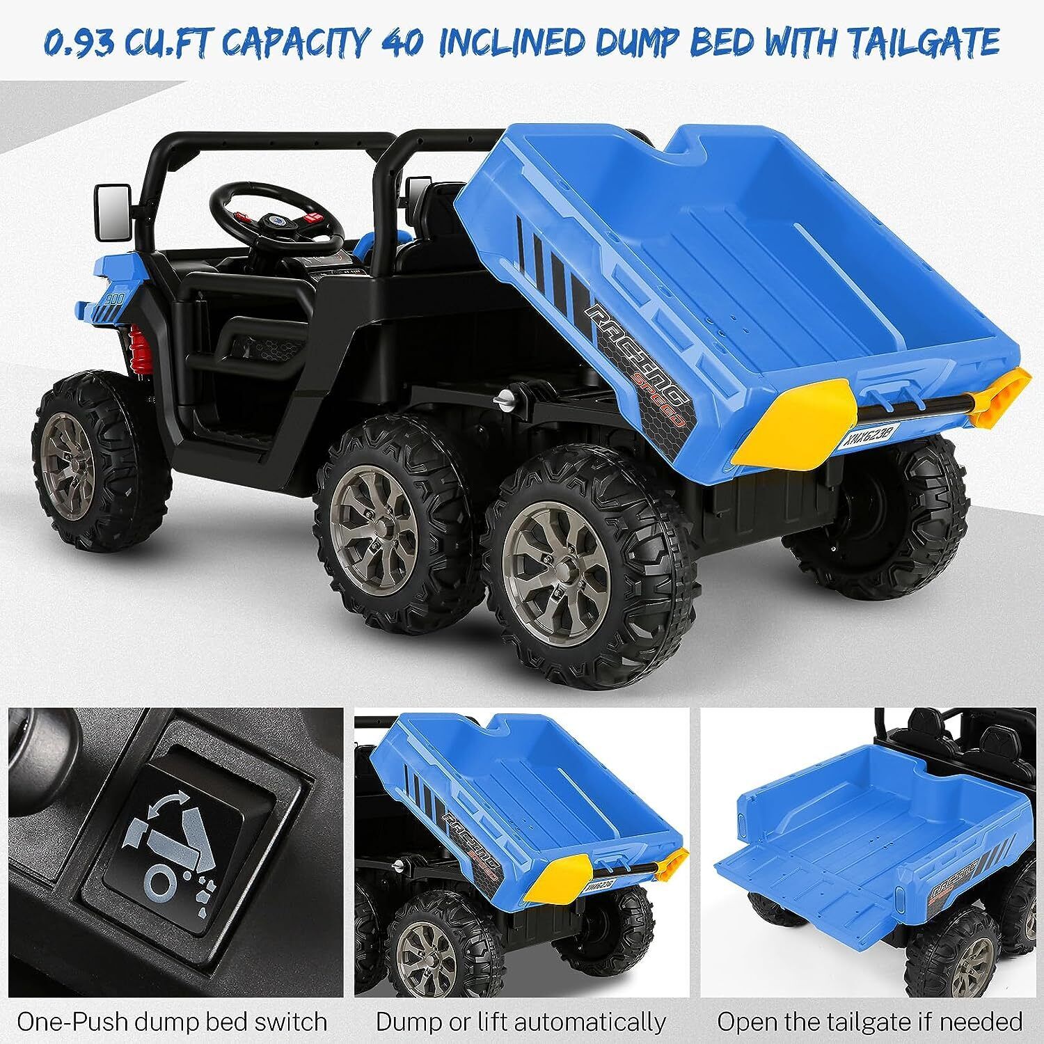 Electric 2 Seater Dump Truck Ride-On Car with Remote Control and Working Dump Bed and Shovel - Image 8
