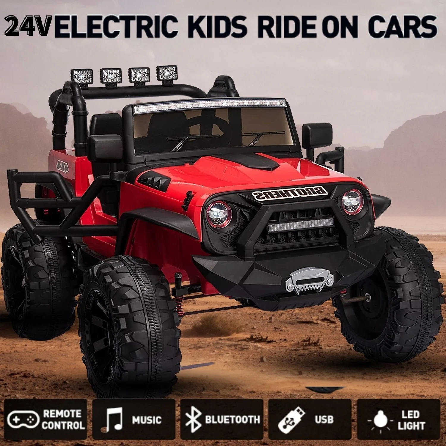 Electric 2-Seater Kids Ride-On Truck with 400W Motor and LED Lights - 24V Jeep Car - Image 8