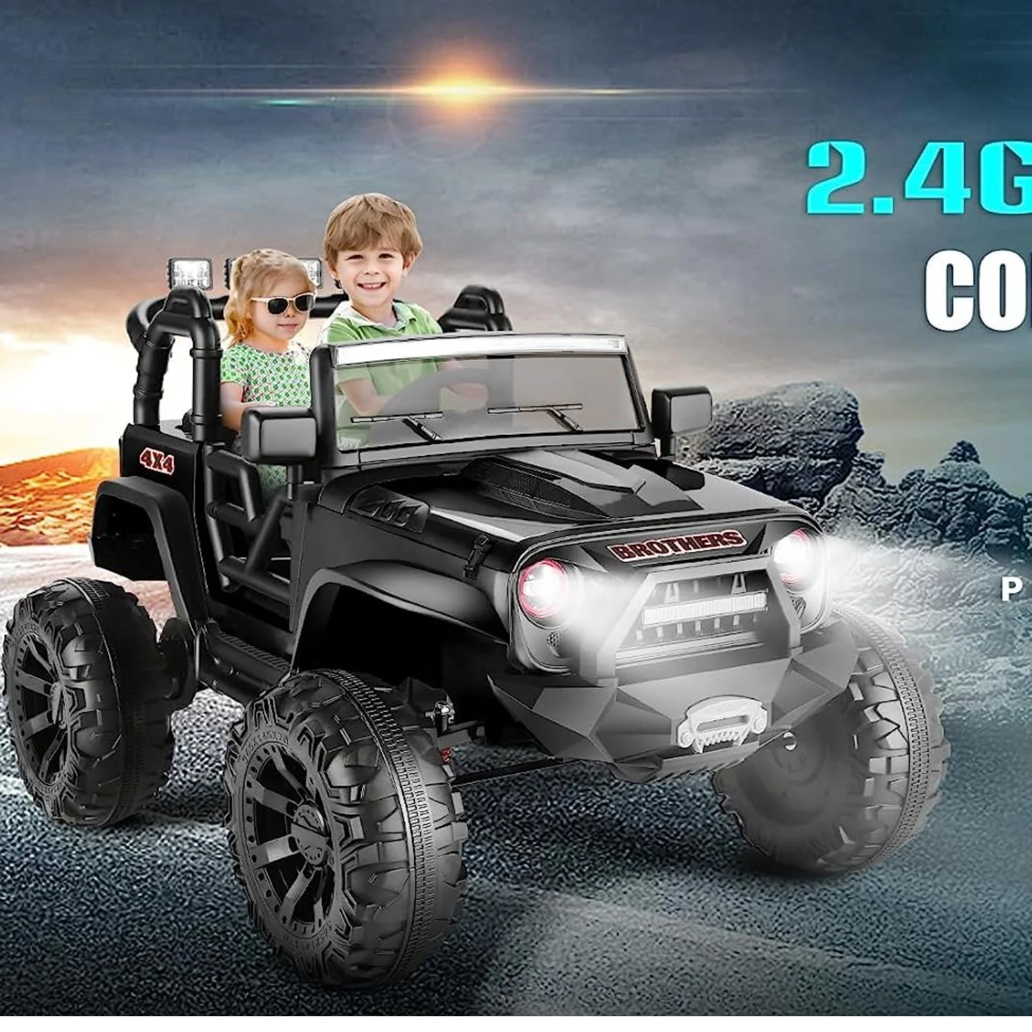 Electric 2-Seater Kids Ride-On Truck with LED Lights and 400W Motor - 24V Jeep Car - Image 6