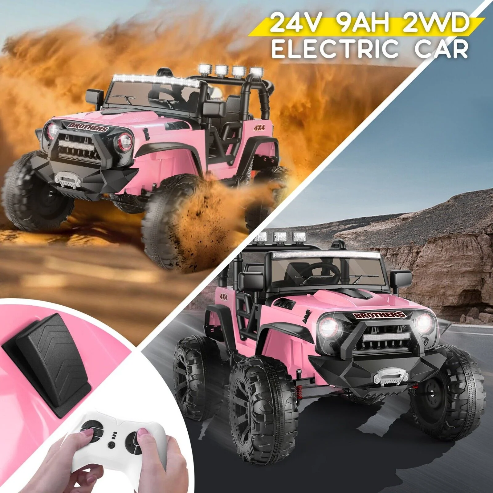 Electric 2-Seater Ride On Car for Kids with Remote Control - Pink, 24V, 2x200W - Image 9