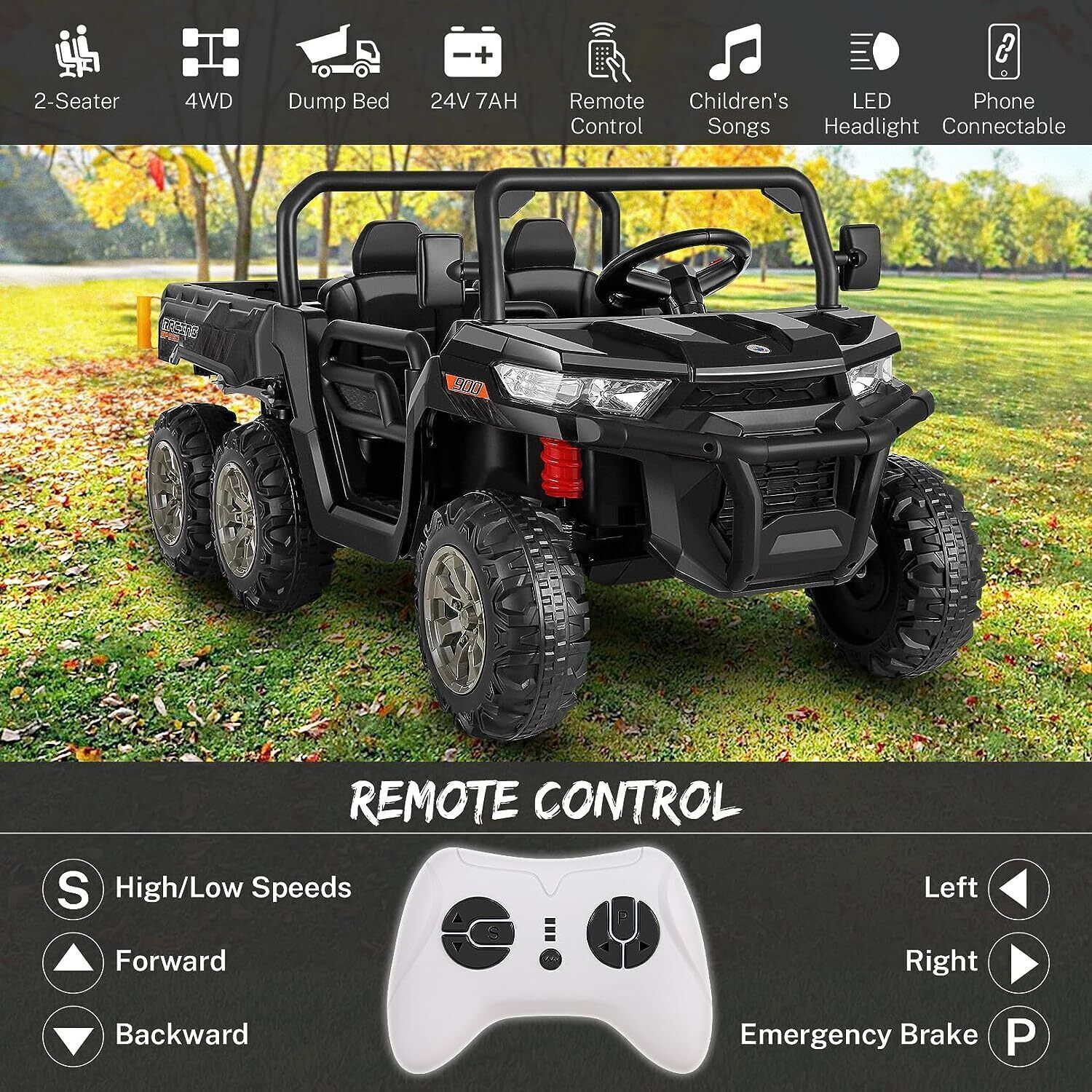 Electric 2 Seater Ride On Car with Dump Trailer - 24V Battery Powered 4WD Toy Tractor - Image 6