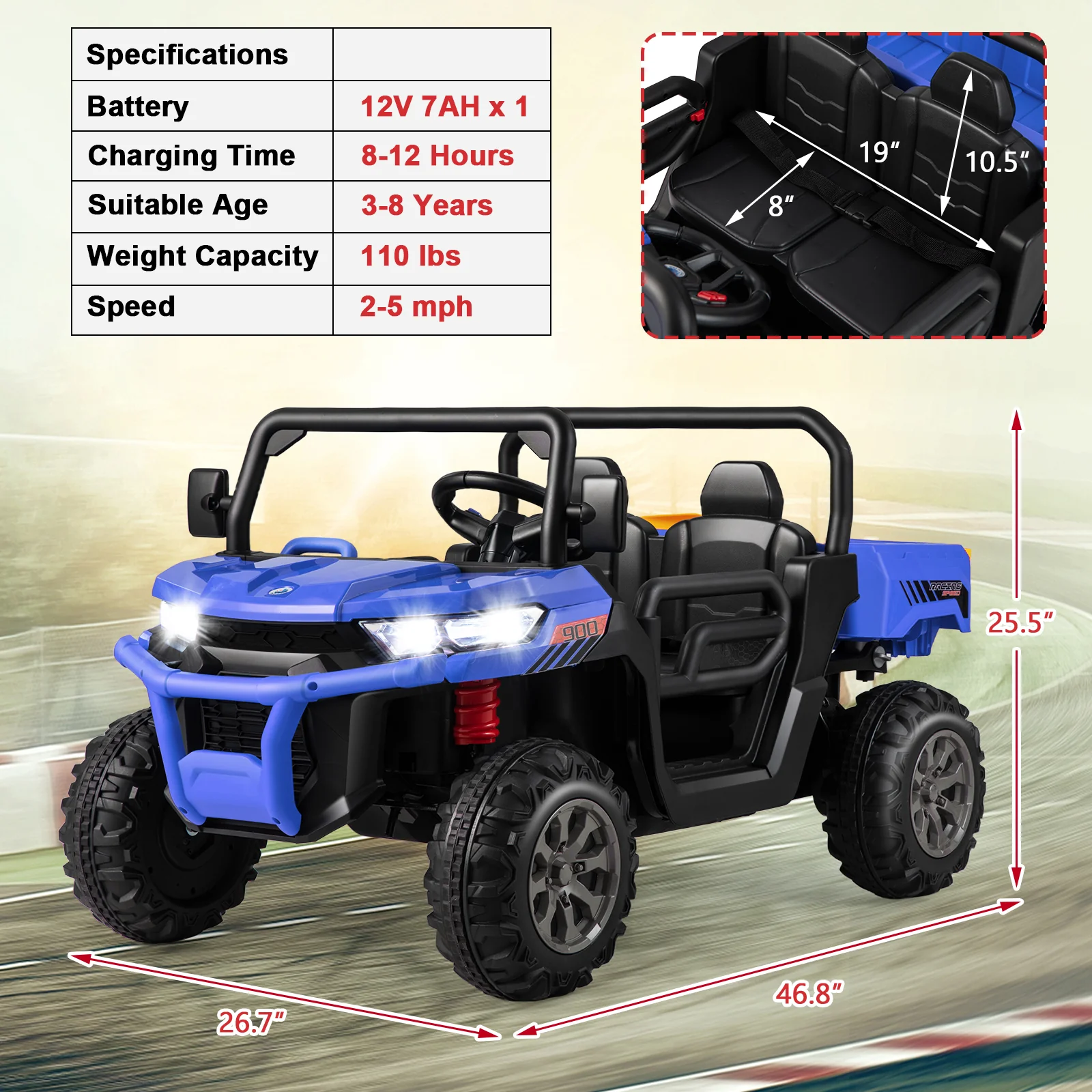 Electric 2 Seater UTV Dump Truck with Remote Control and Functional Dump Bed - Image 10