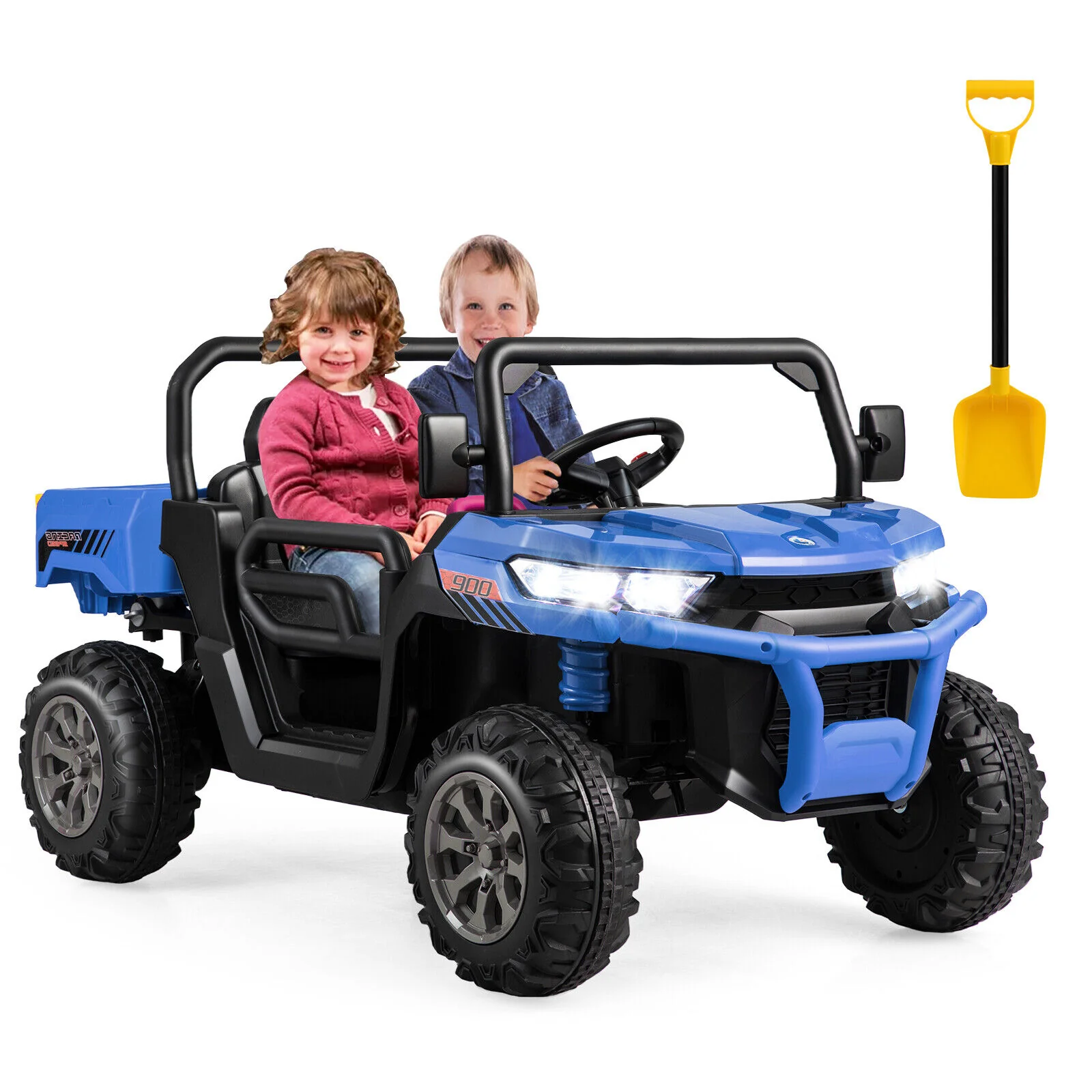 Electric 2 Seater UTV Dump Truck with Remote Control, Dump Bed, and Shovel - Blue - Image 10