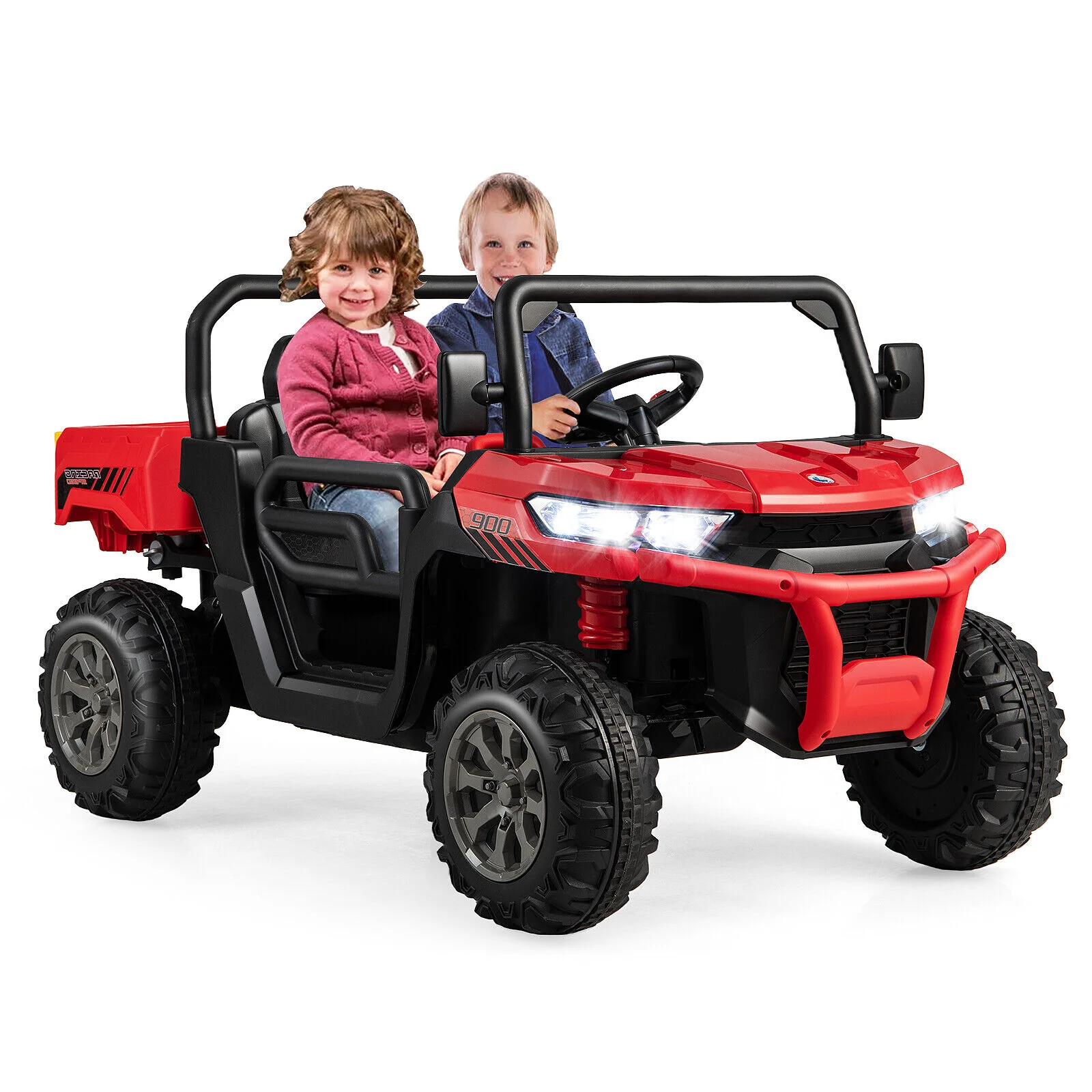 Electric 2 Seater UTV Dump Truck with Remote Control, Dump Bed, and Shovel - Red - Image 11