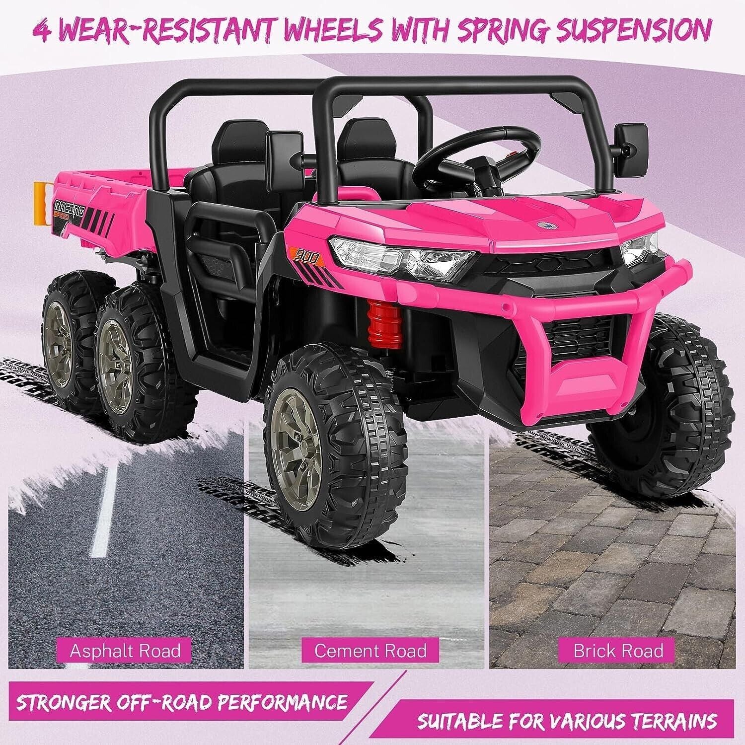 24V Electric Battery-Powered Kids Ride-On 2-Seat Pink Dump Truck with 6 Wheels - Image 7