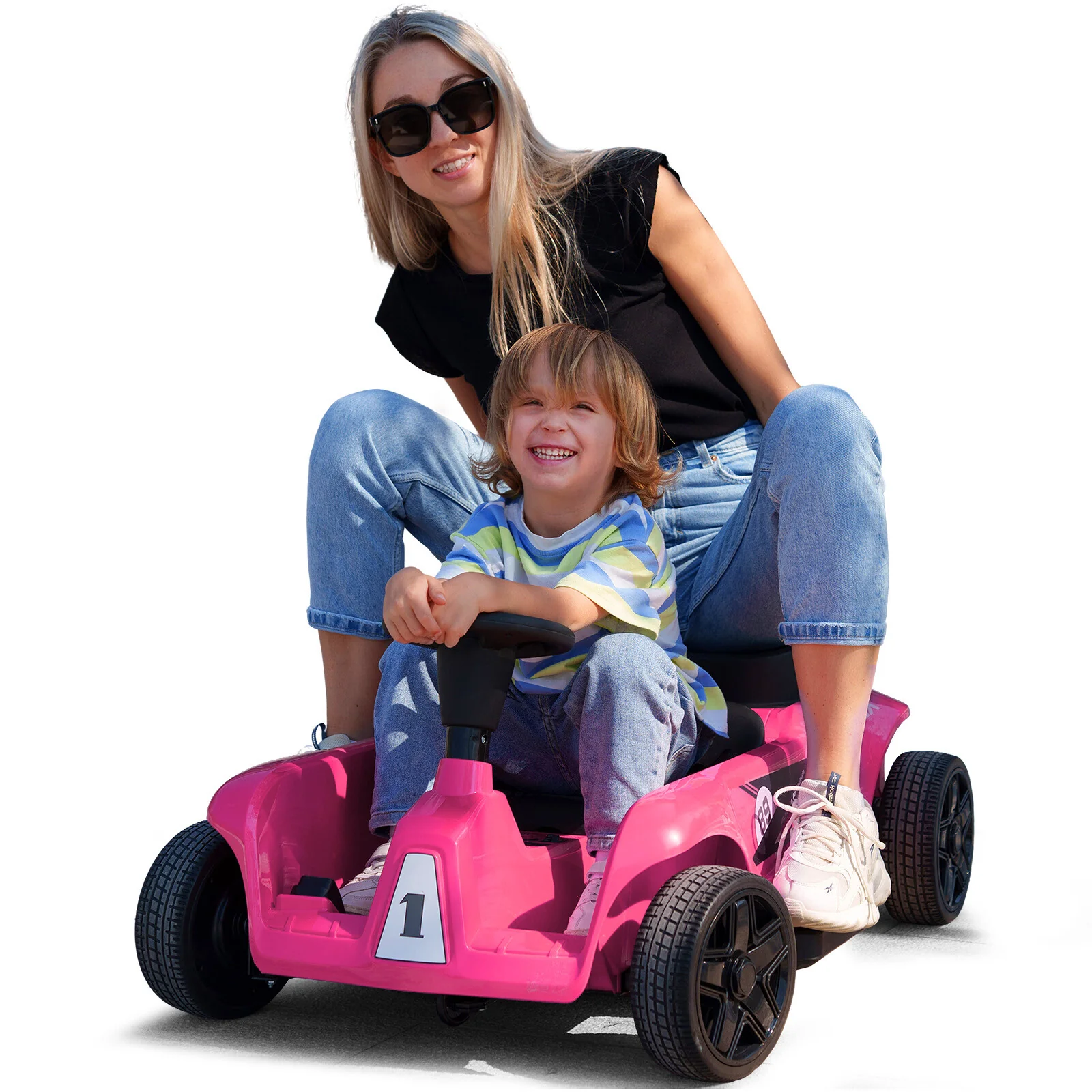 24V Electric 2-Seater Kids Ride-On Go-Kart Car with Remote Control in Pink, Red, Yellow, Blue