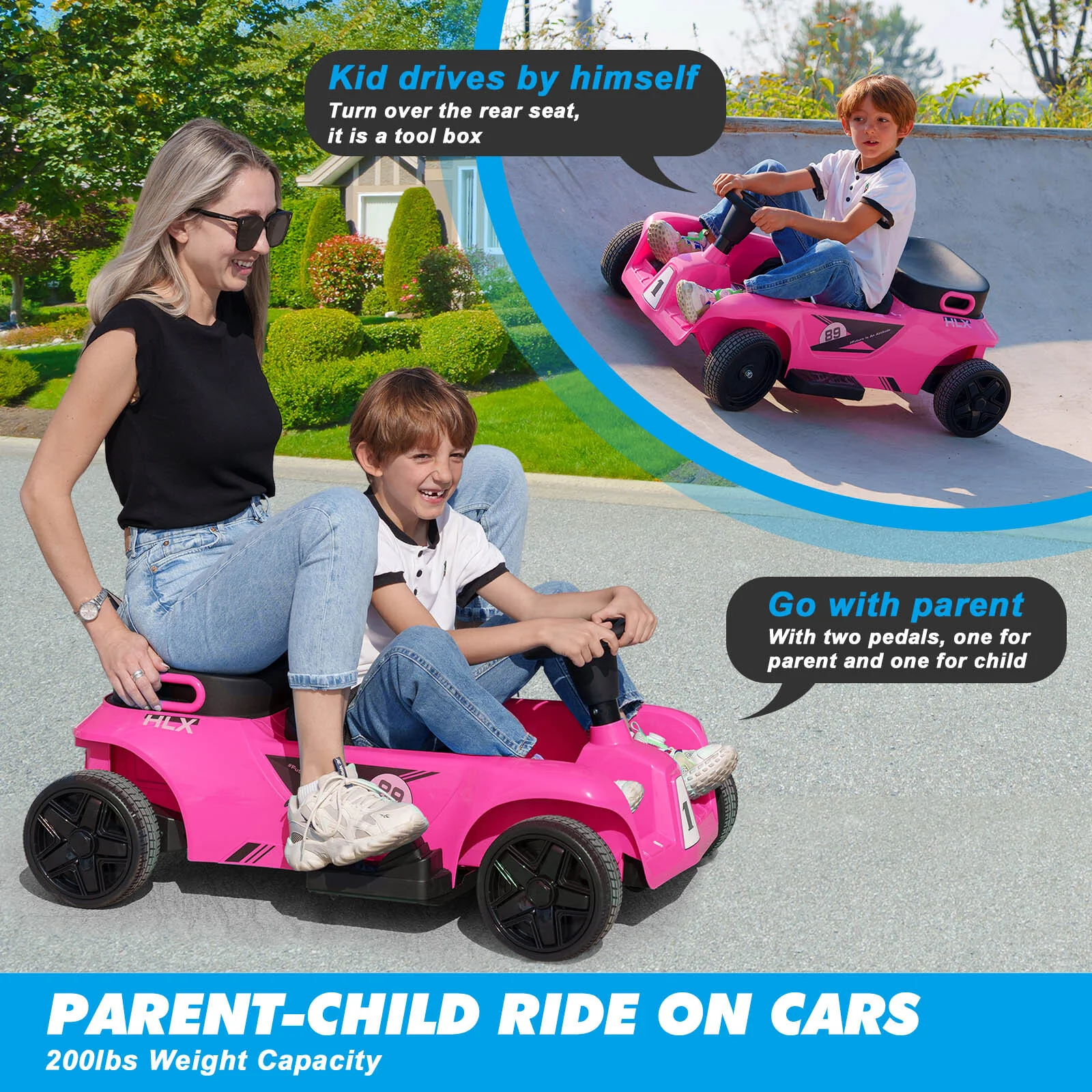 24V Electric 2-Seater Kids Ride-On Go-Kart Car with Remote Control in Pink, Red, Yellow, Blue - Image 6