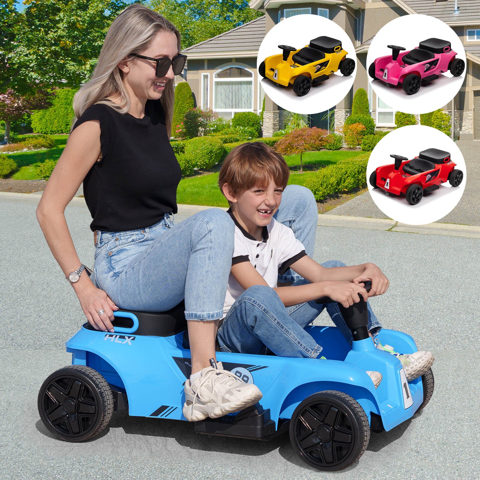 24V Electric 2-Seater Ride-On Go Kart for Kids with Remote Control in Red, Pink, Blue, and Yellow - Image 13