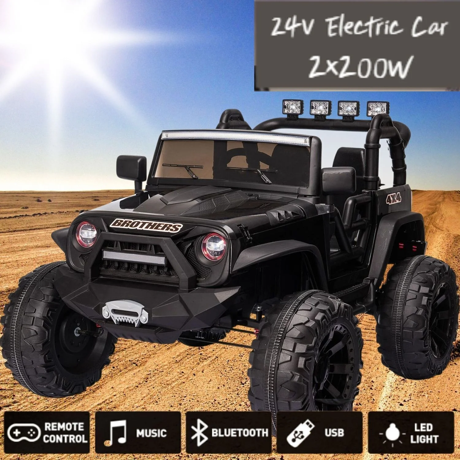 Electric 24V Kids Ride-On Truck with MP3, LED Lights, and Remote Control - 2 Seats, 2x200W Motors - Image 5