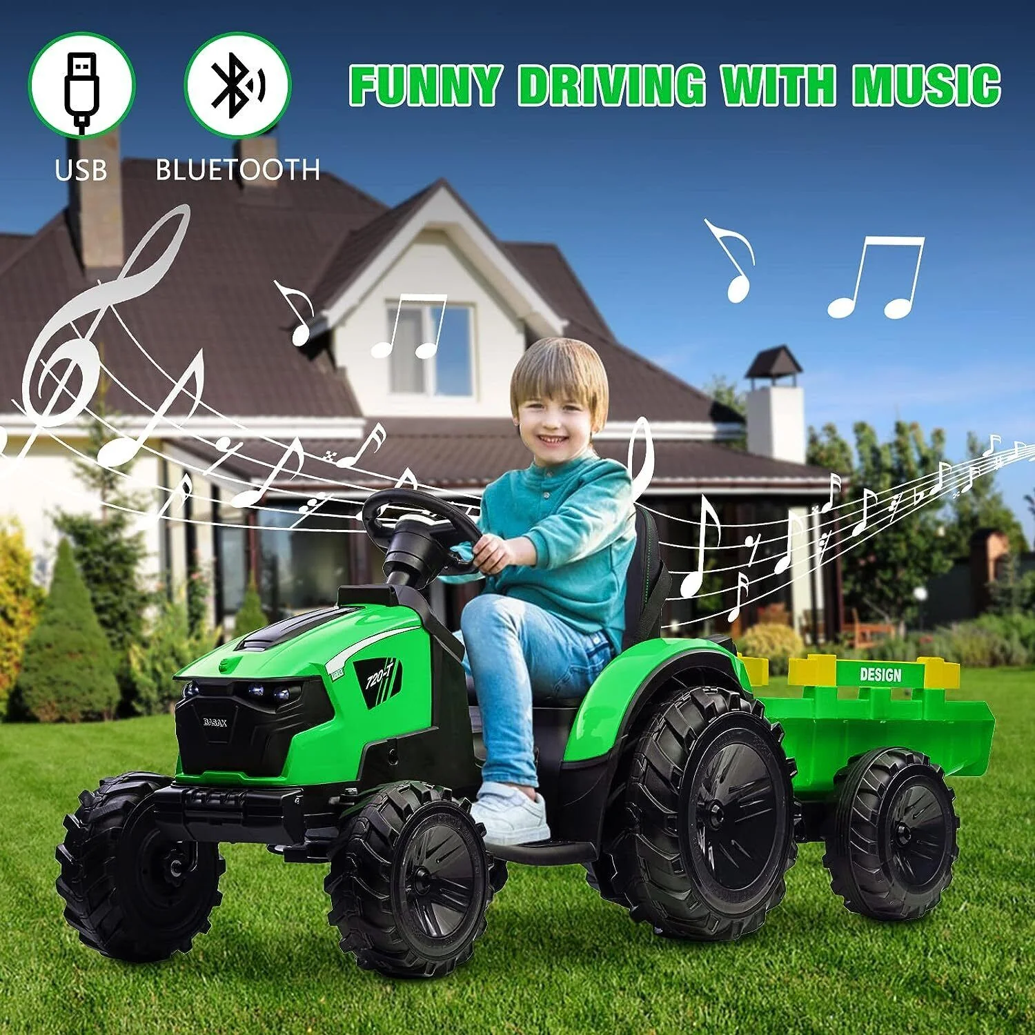 Electric 24V Tractor with Trailer and LED Music - 3-in-1 Kid Ride On Excavator Bulldozer - Image 3