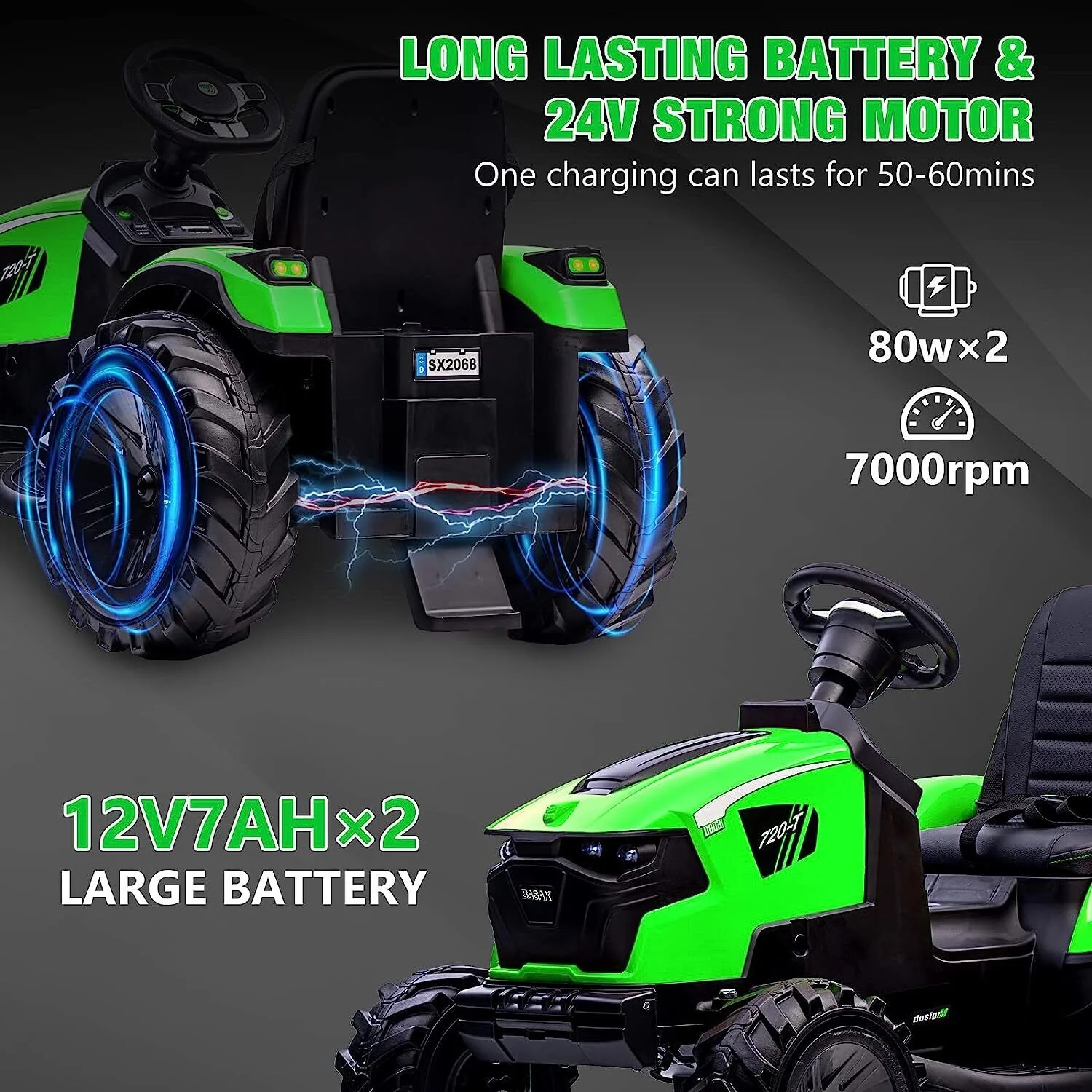 Electric 24V Tractor with Trailer and LED Music - 3-in-1 Kid Ride On Excavator Bulldozer - Image 6
