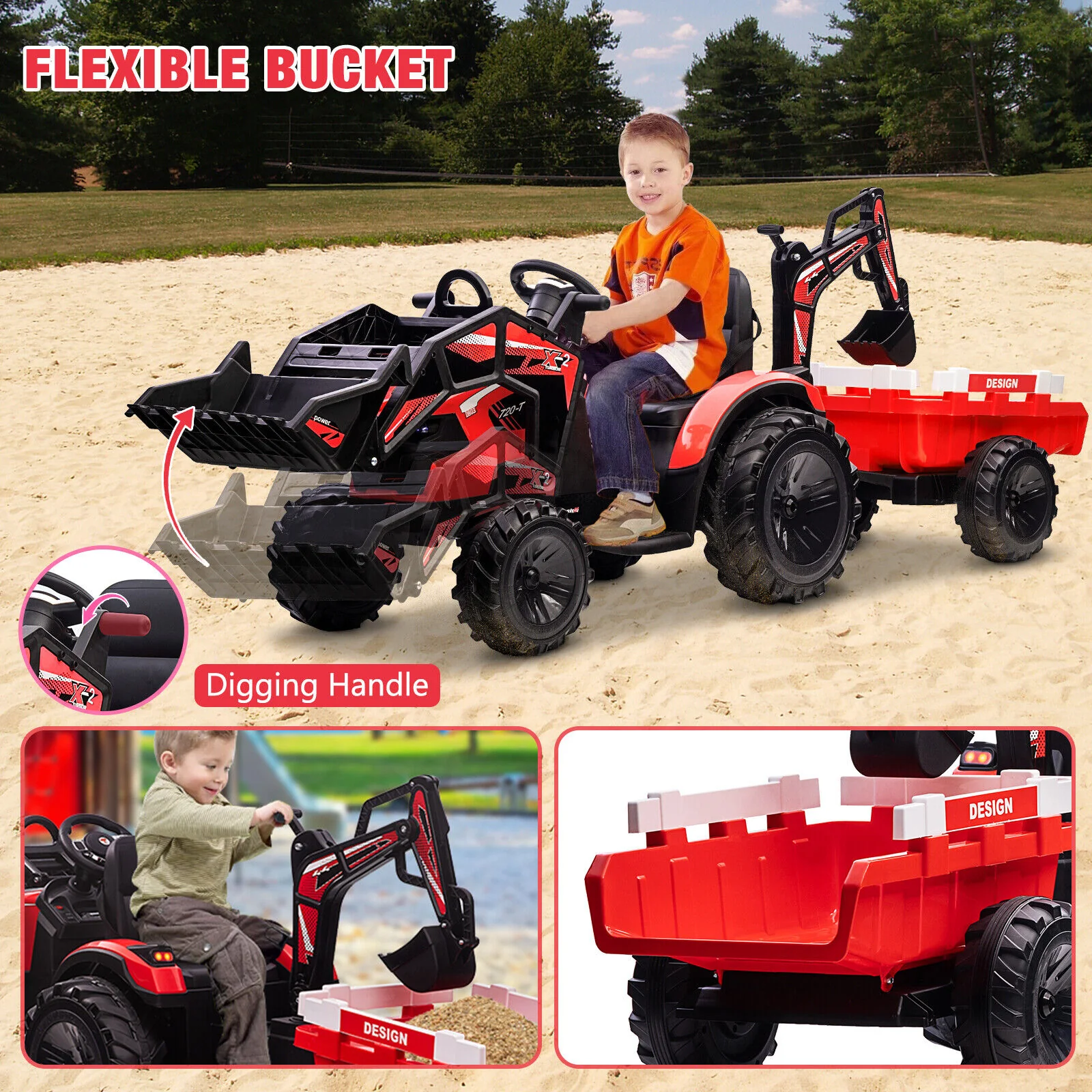 Electric 3-in-1 Kids Ride On Tractor with Remote Control - Excavator, Bulldozer, and 24V Power - Image 12