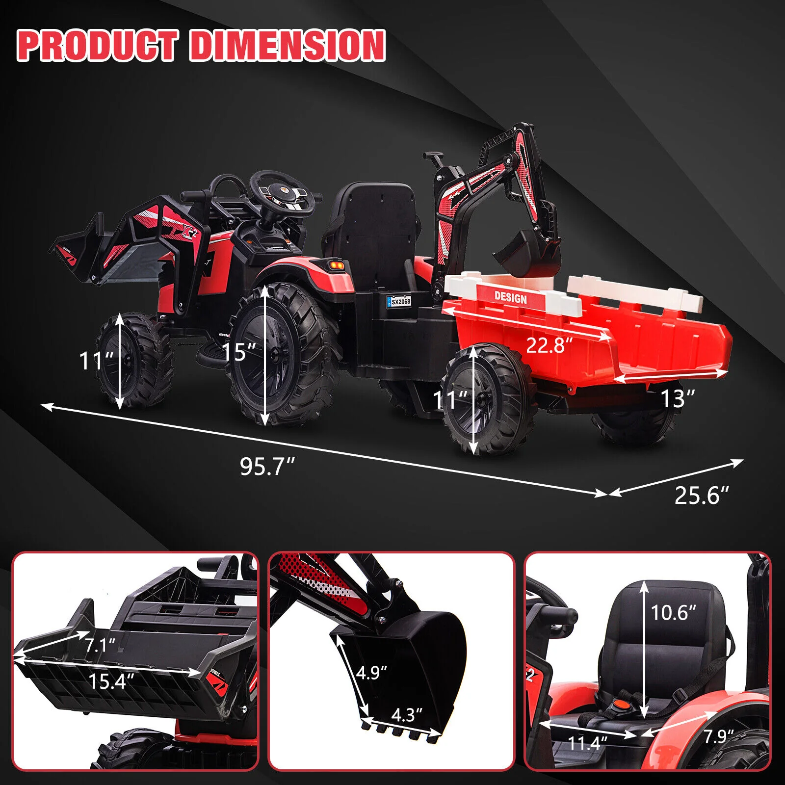 Electric 3-in-1 Kids Ride On Tractor with Remote Control - Excavator, Bulldozer, and 24V Power - Image 7